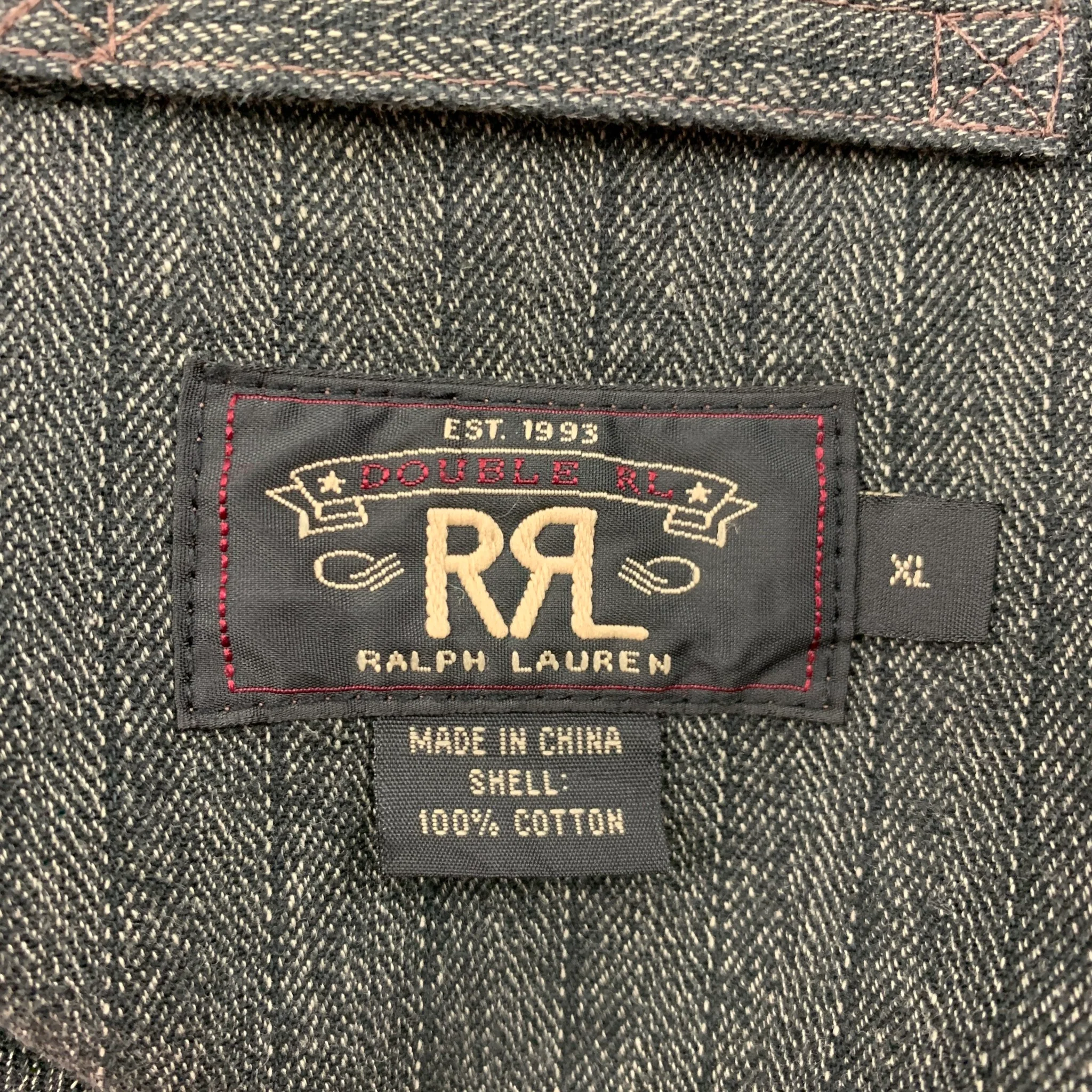 RRL by RALPH LAUREN Size XL Dark Olive Textured Cotton Jacket - Image 5