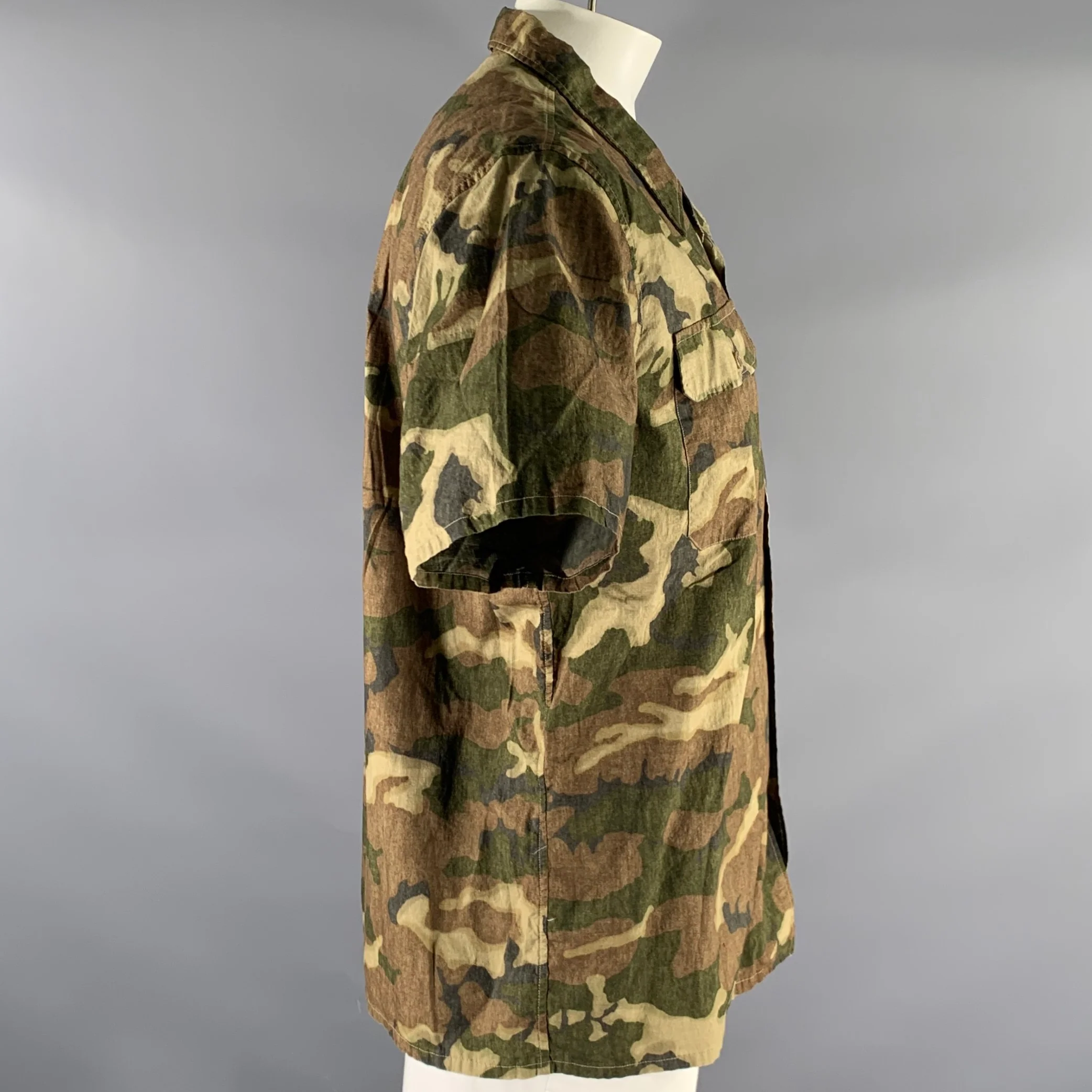 RRL by RALPH LAUREN Size XL Green Brown Camo Cotton Camp Short Sleeve Shirt - Image 3