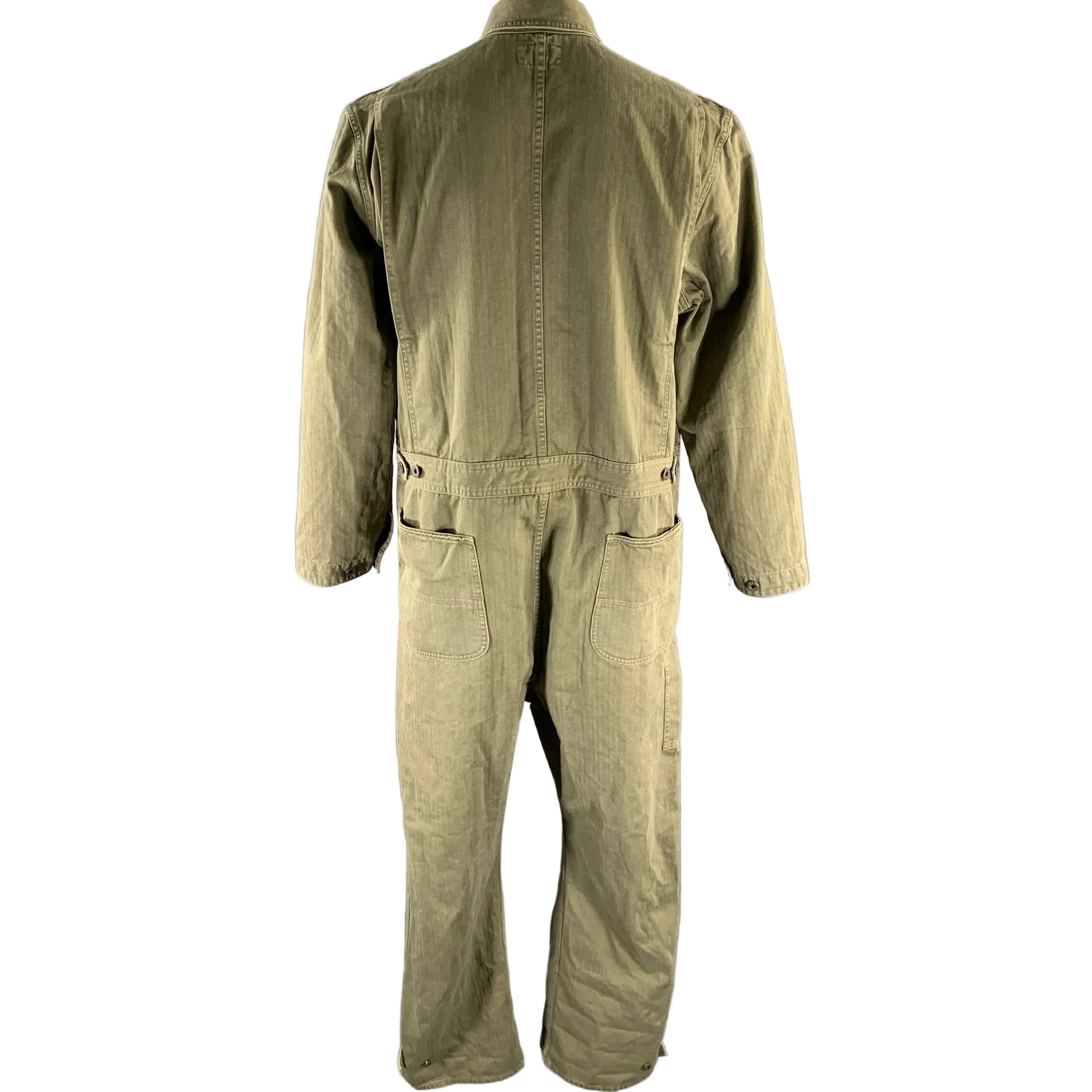 RRL by RALPH LAUREN Size XL Green Herringbone Cotton Boiler Flight Jumpsuit - Image 4