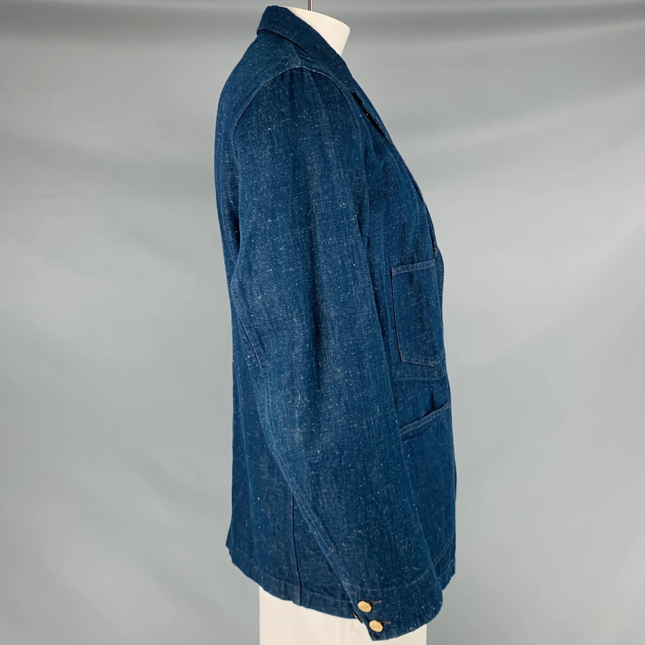 RRL by RALPH LAUREN Size XL Heather Indigo Cotton Notch Lapel Sport Coat - Image 3