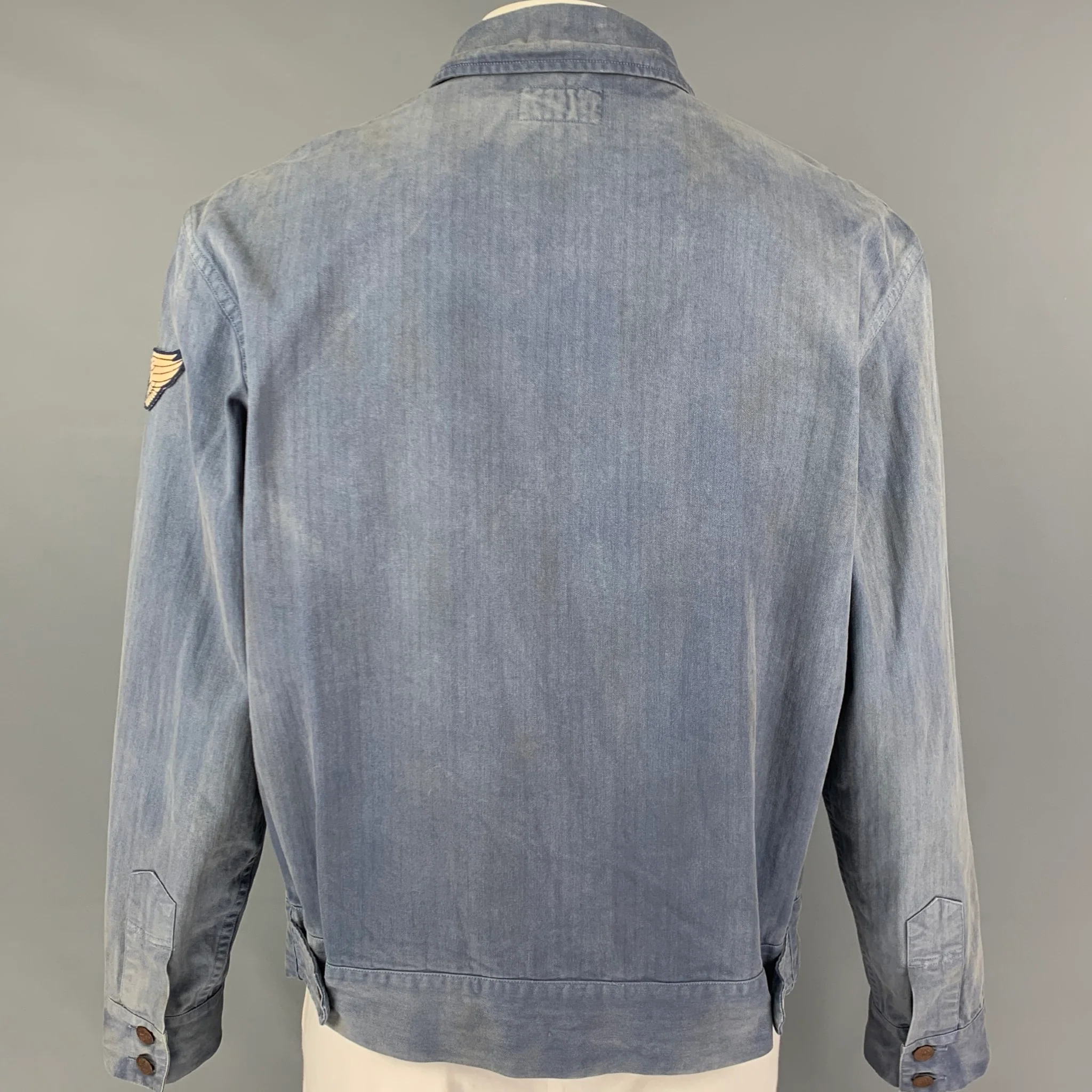 RRL by RALPH LAUREN Size XL Light Blue Washed Cotton Zip Up Jacket - Image 3