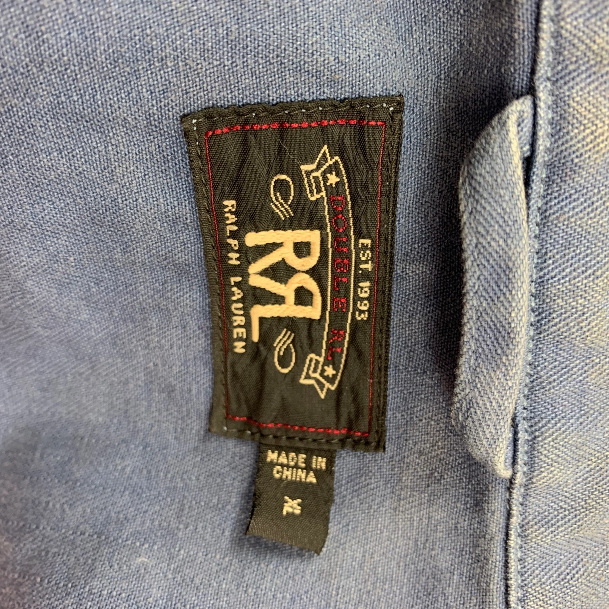 RRL by RALPH LAUREN Size XL Light Blue Washed Cotton Zip Up Jacket - Image 5