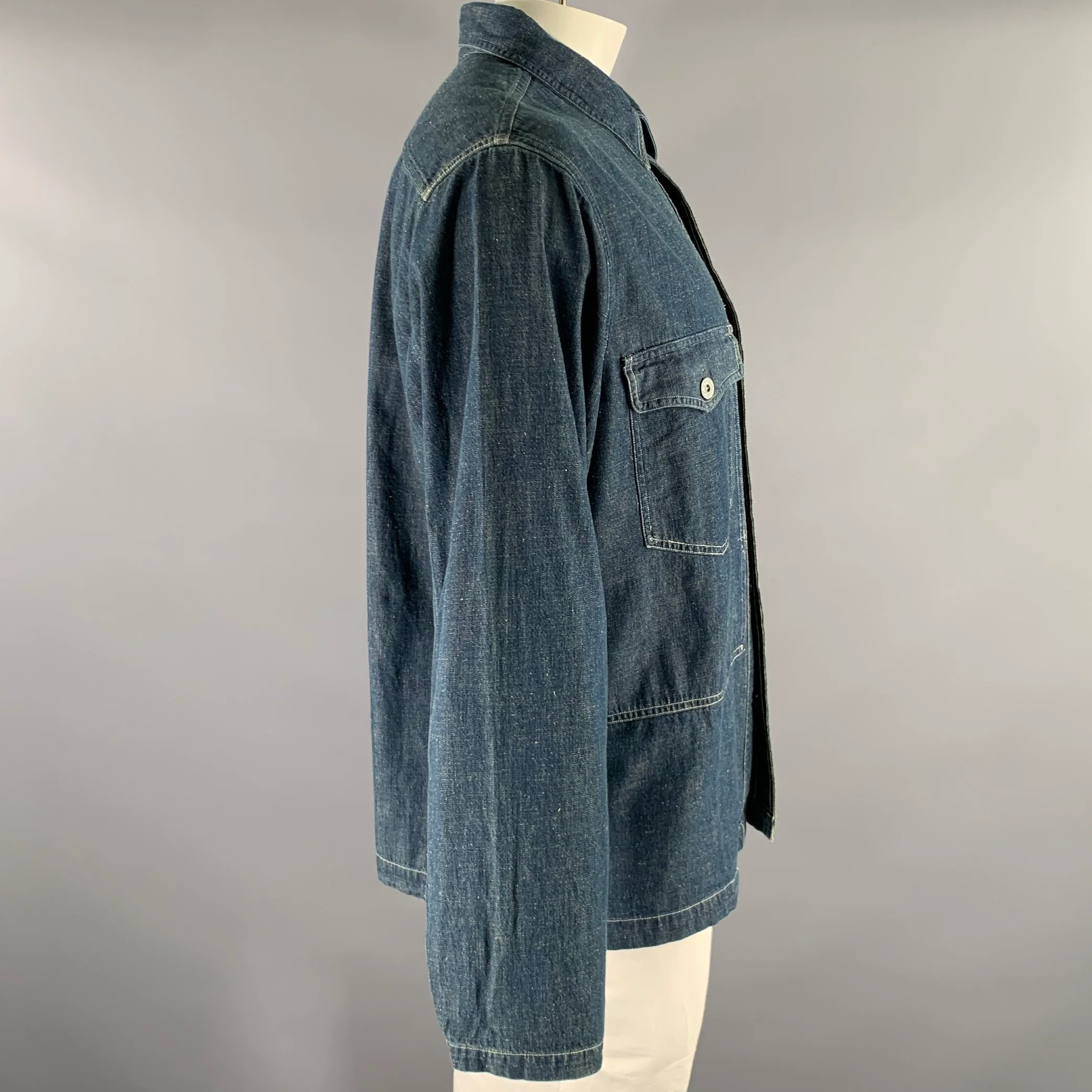 RRL by RALPH LAUREN Size XL Navy Indigo Contrast Stitch Cotton Denim Overshirt - Image 3