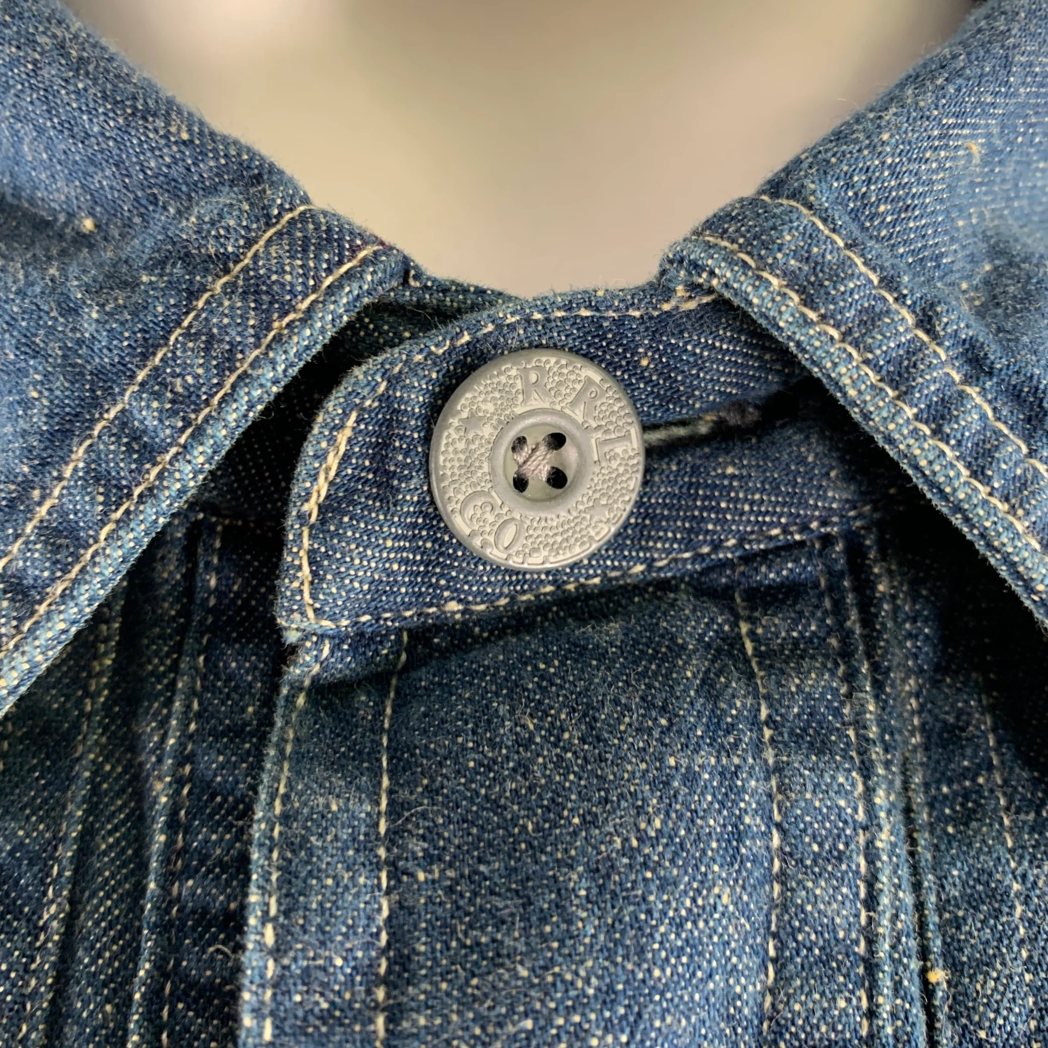 RRL by RALPH LAUREN Size XL Navy Indigo Contrast Stitch Cotton Denim Overshirt - Image 5