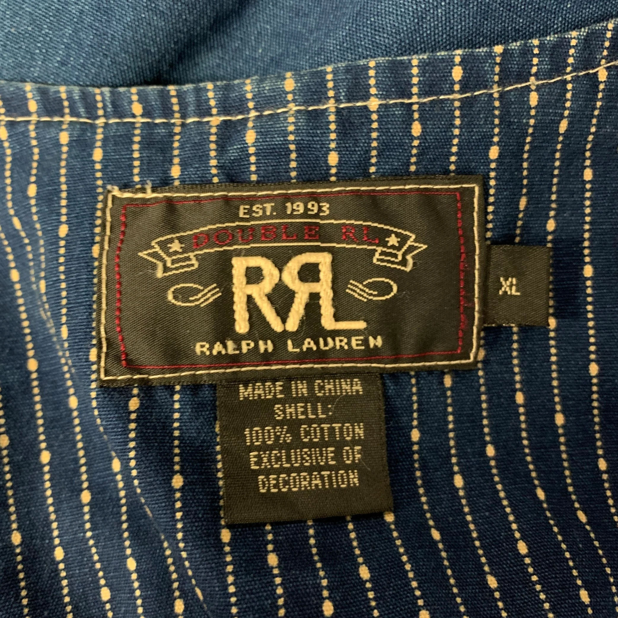 RRL by RALPH LAUREN Size XL Navy Indigo Contrast Stitch Cotton Worker Vest - Image 6