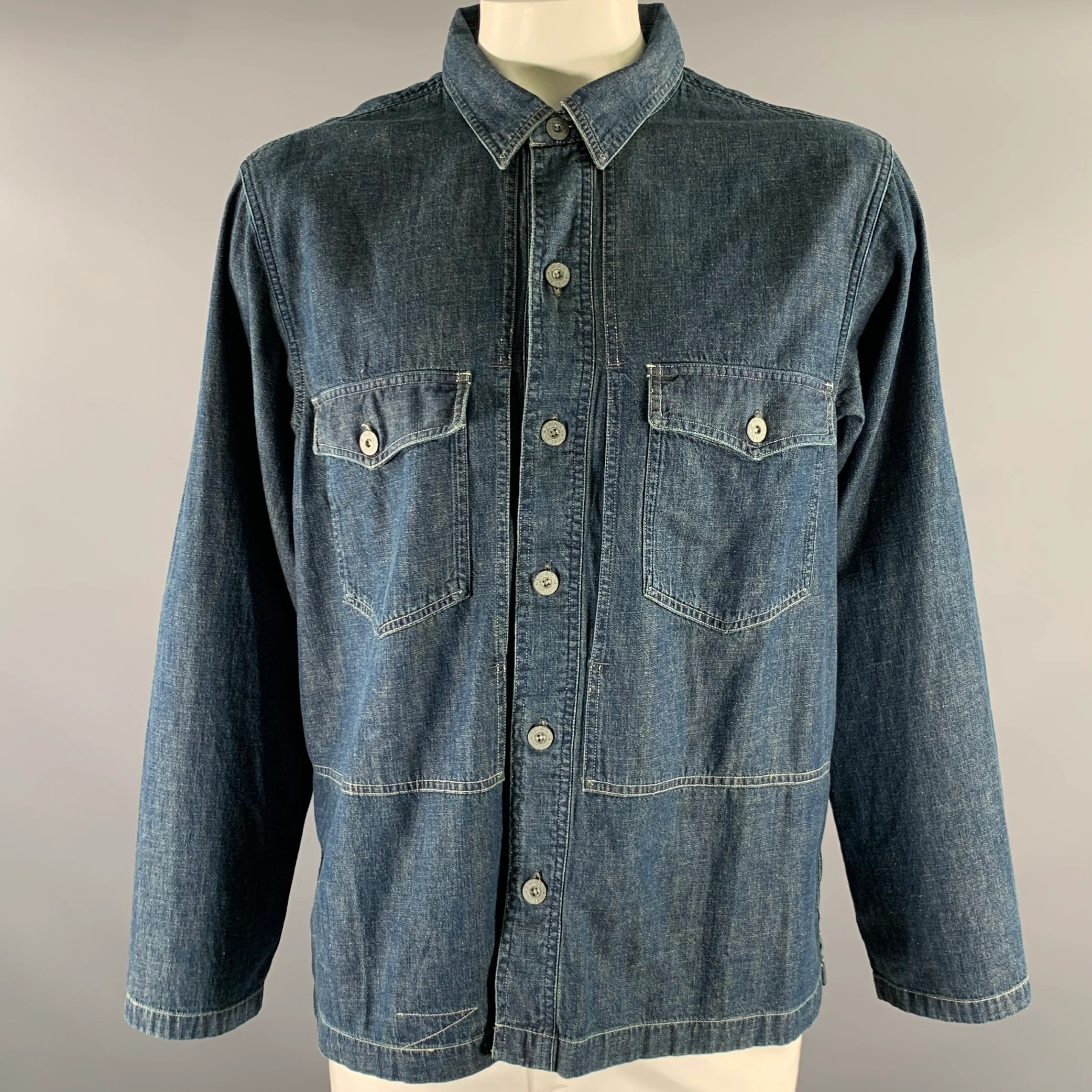 RRL by RALPH LAUREN Size XL Navy Indigo Cotton Overshirt