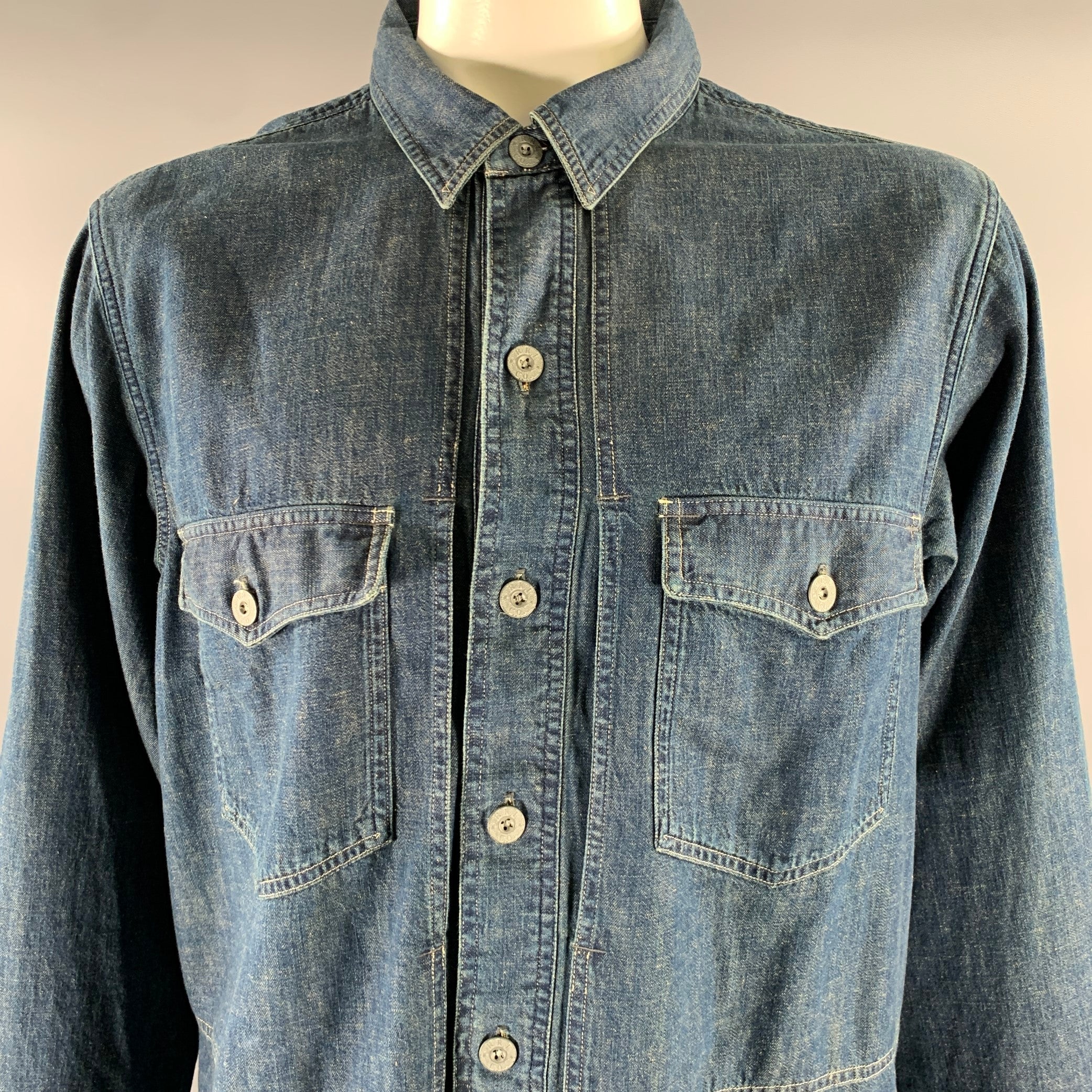 RRL by RALPH LAUREN Size XL Navy Indigo Cotton Overshirt - Image 2