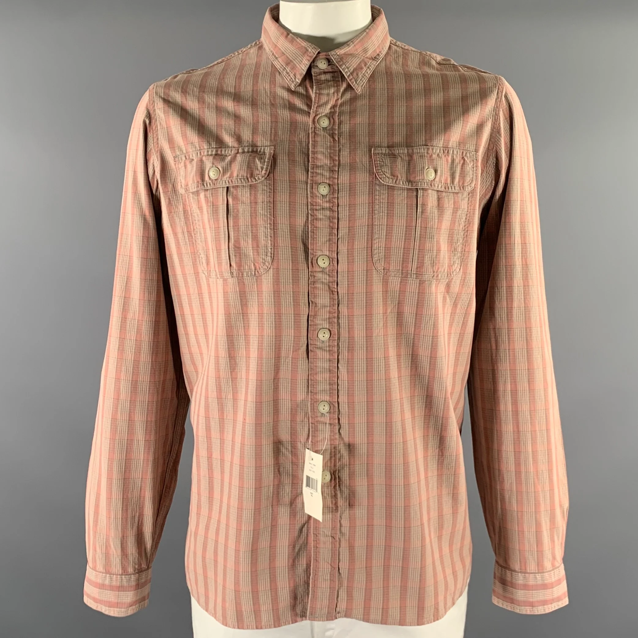 RRL by RALPH LAUREN Size XL Pink Grey Plaid Cotton Long Sleeve Shirt