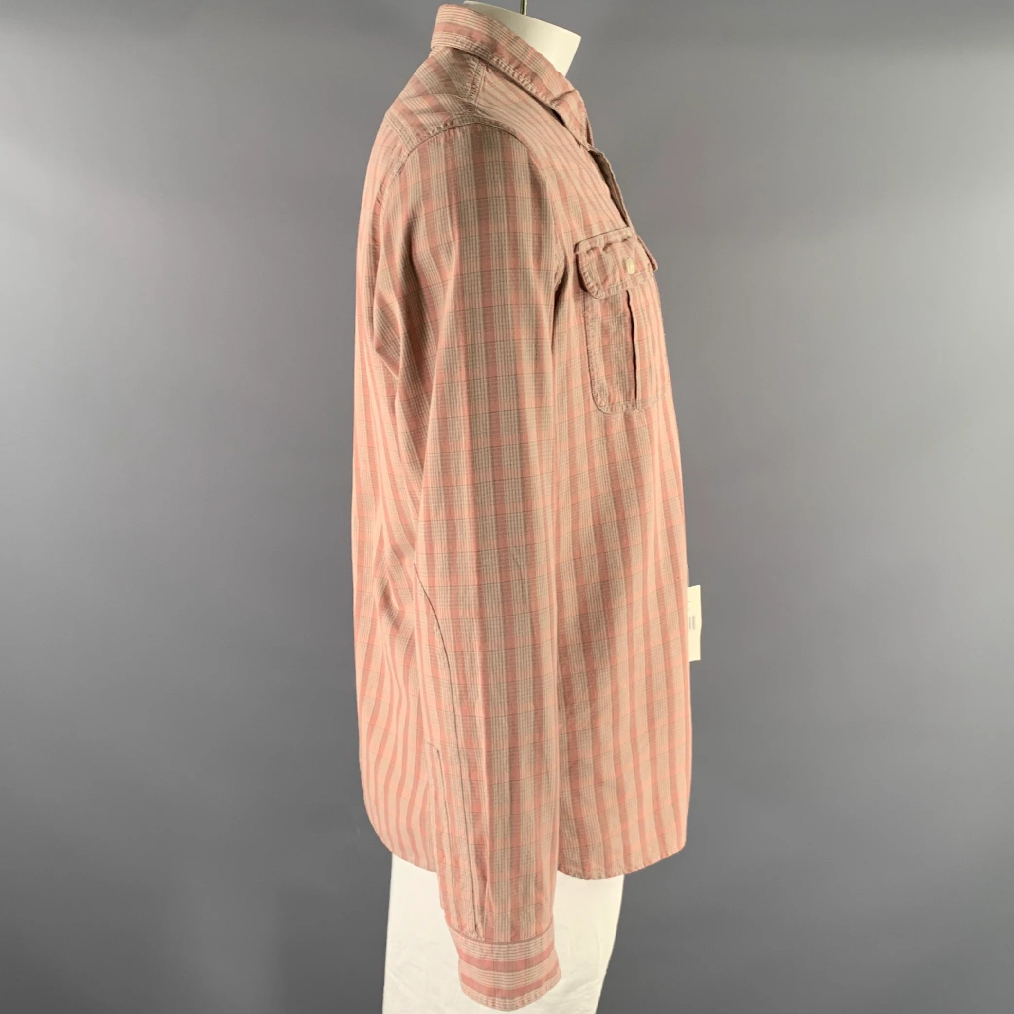 RRL by RALPH LAUREN Size XL Pink Grey Plaid Cotton Long Sleeve Shirt - Image 3