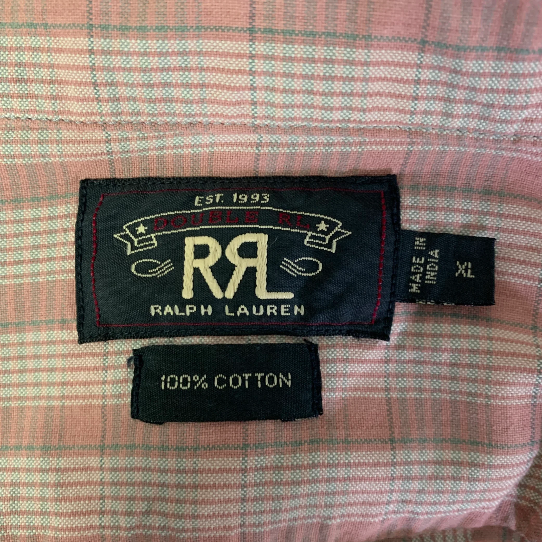 RRL by RALPH LAUREN Size XL Pink Grey Plaid Cotton Long Sleeve Shirt - Image 6