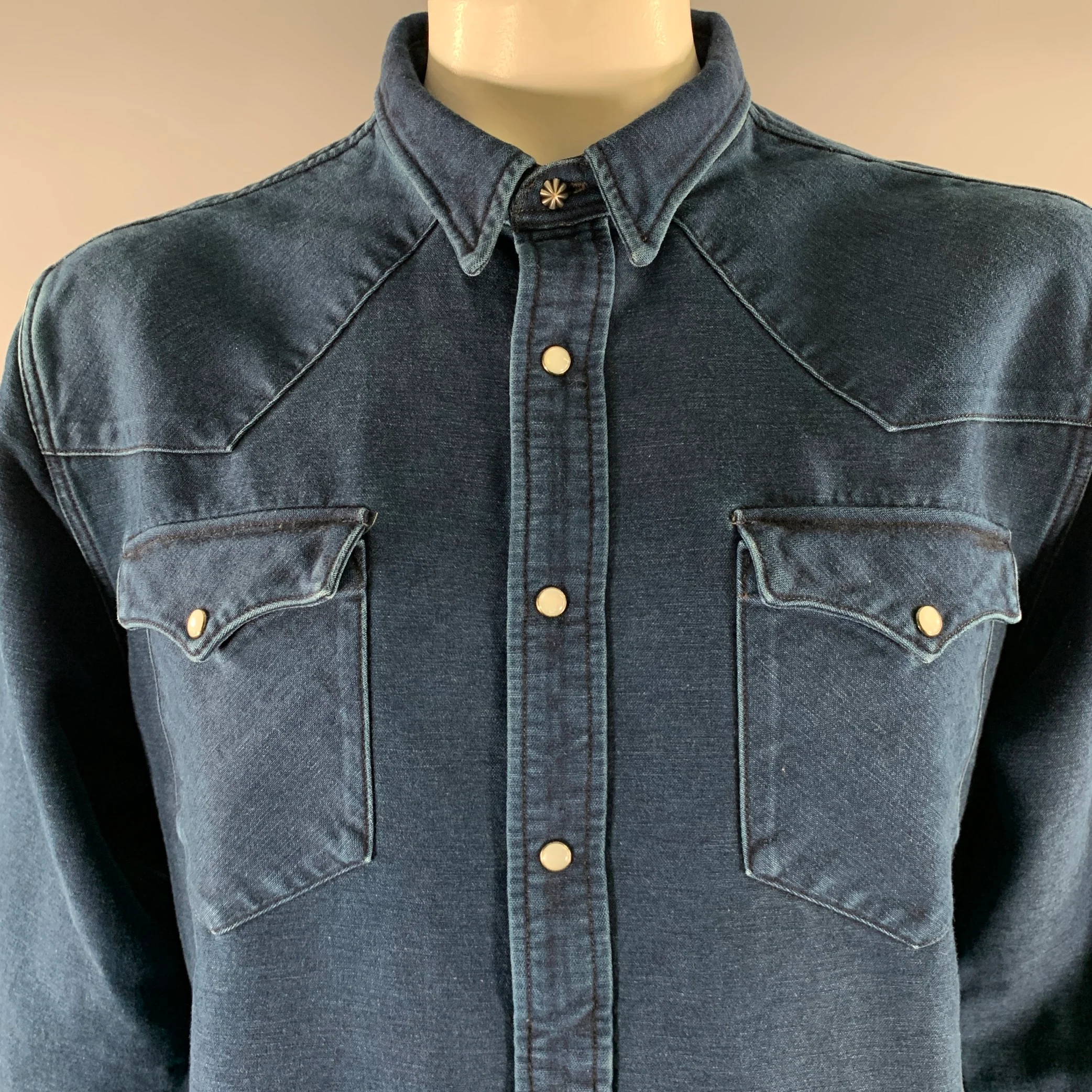 RRL by RALPH LAUREN Size XXL Navy Indigo Cotton Western Shirt Jacket - Image 2
