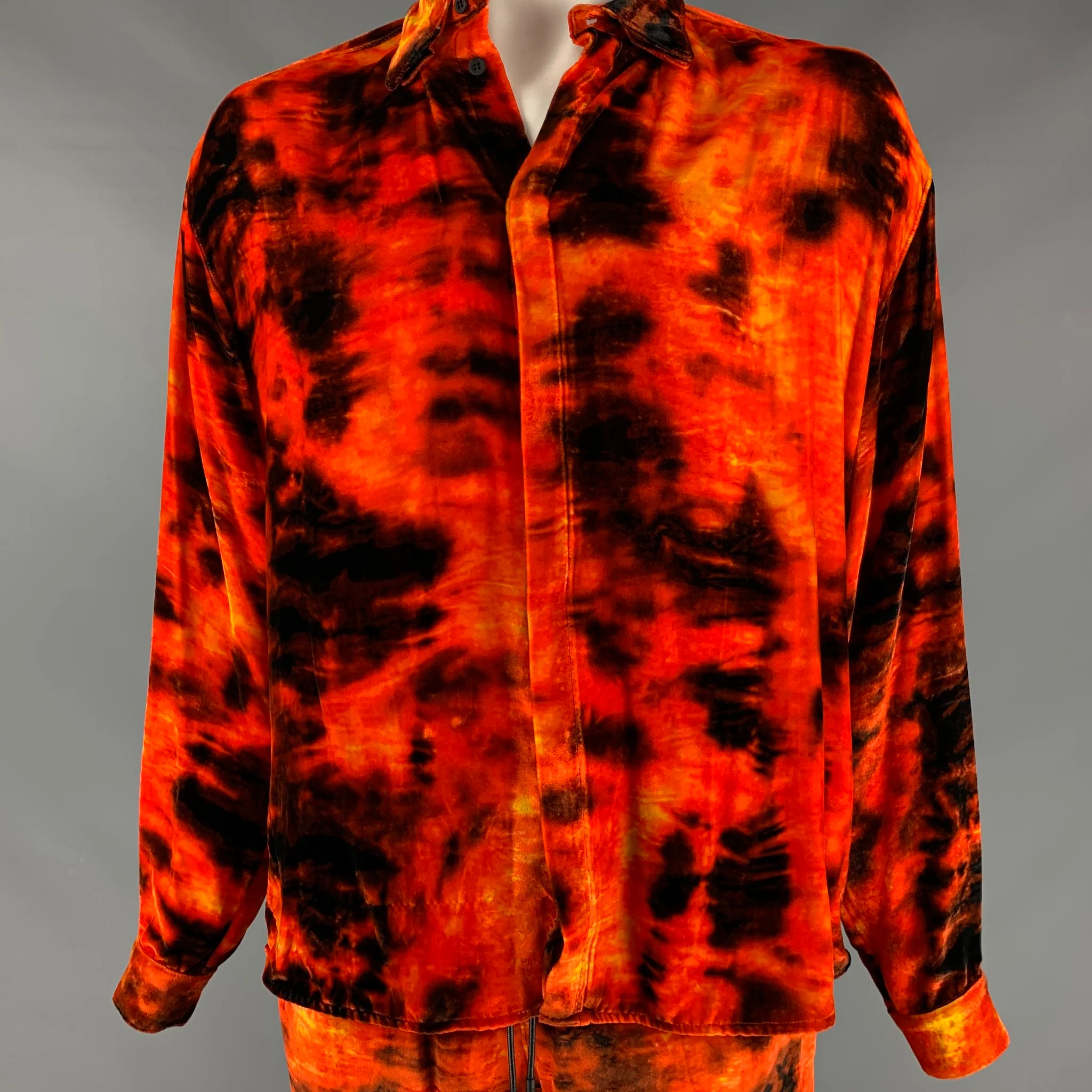 RtA Size L Orange Black Velvet Viscose Silk Shorts Set - Image 2