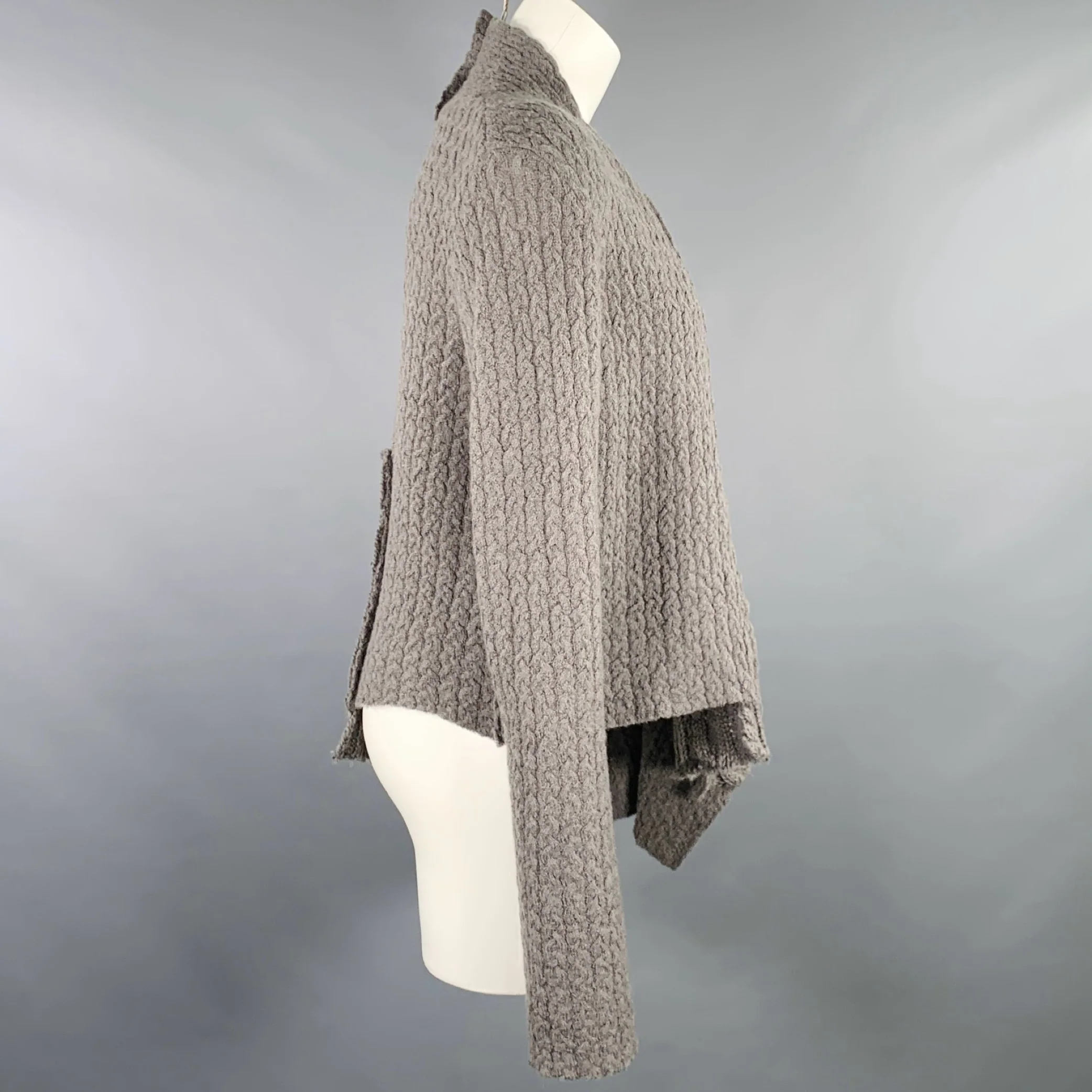 RUNDHOLZ Size M Grey Wool Cable Knit Distressed Asymmetrical Sweater - Image 2