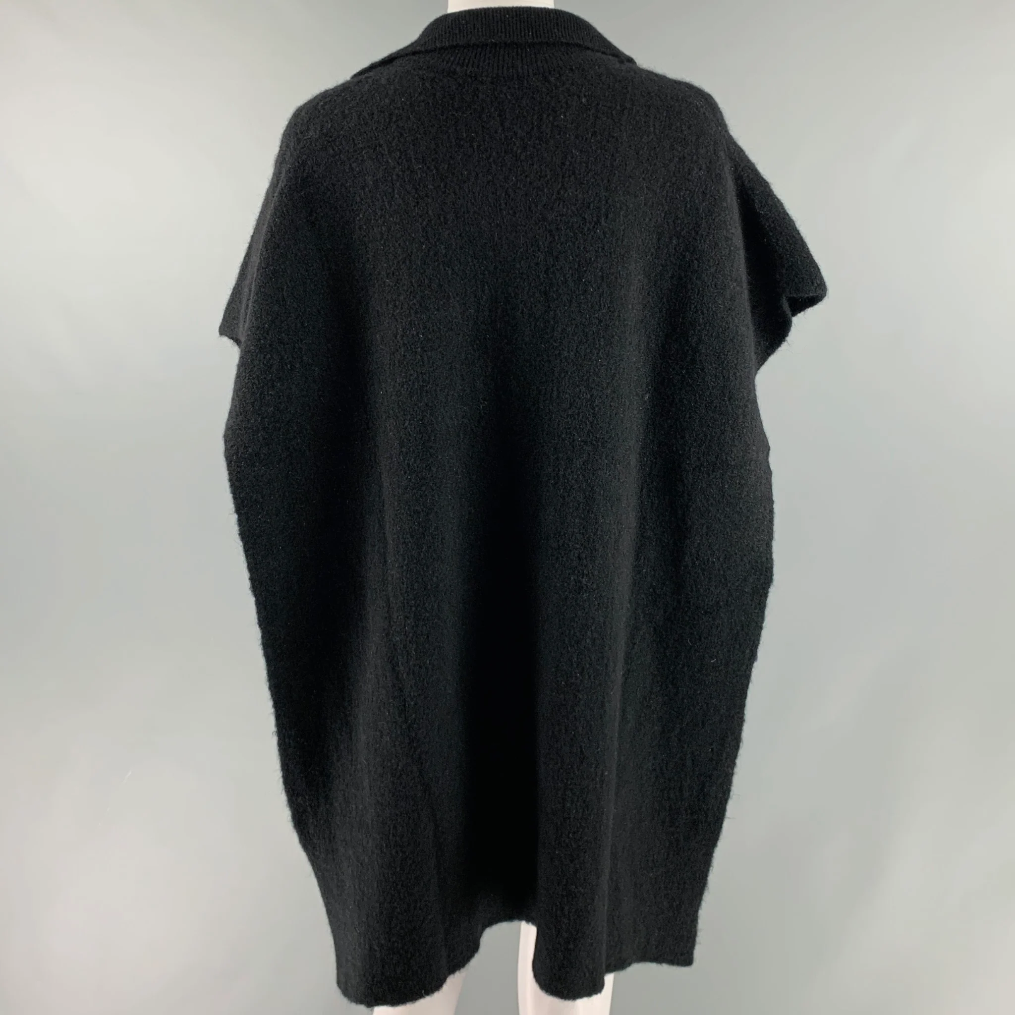 RUS Size S Black Merino Wool Button Down Poncho Pullover - Image 3