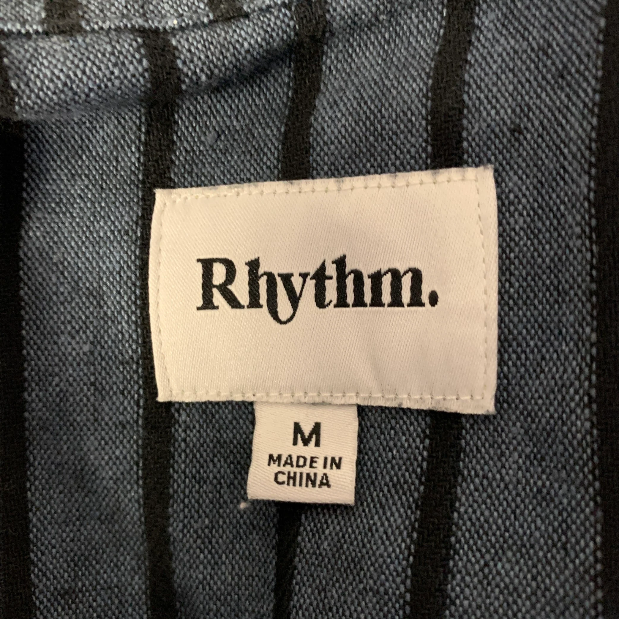 RYTHYM Size M Navy Black Stripe Cotton Blend Camp Short Sleeve Shirt - Image 5