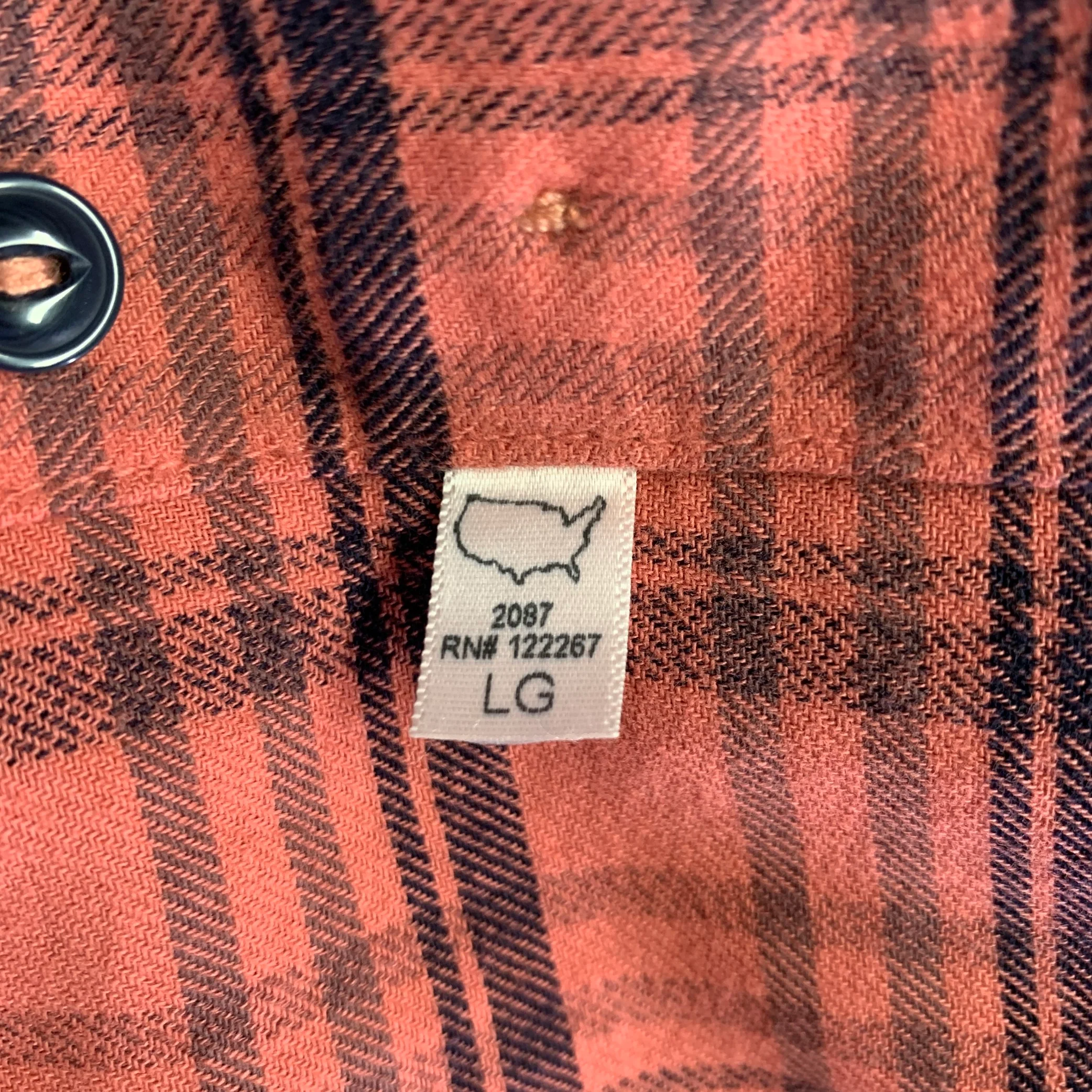 S.K.U. Size L Grey Brick Plaid Cotton One Pocket Long Sleeve Shirt - Image 5