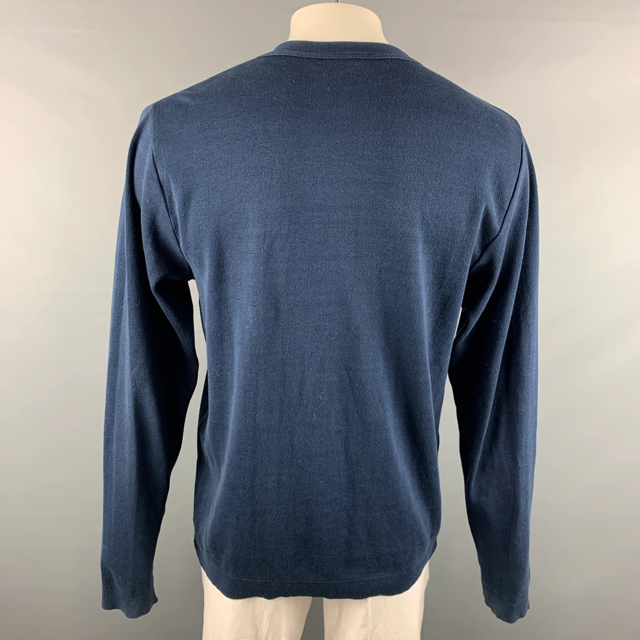 S.N.S HERNING Size XL Navy Cotton / Polyester V-Neck Cardigan - Image 3