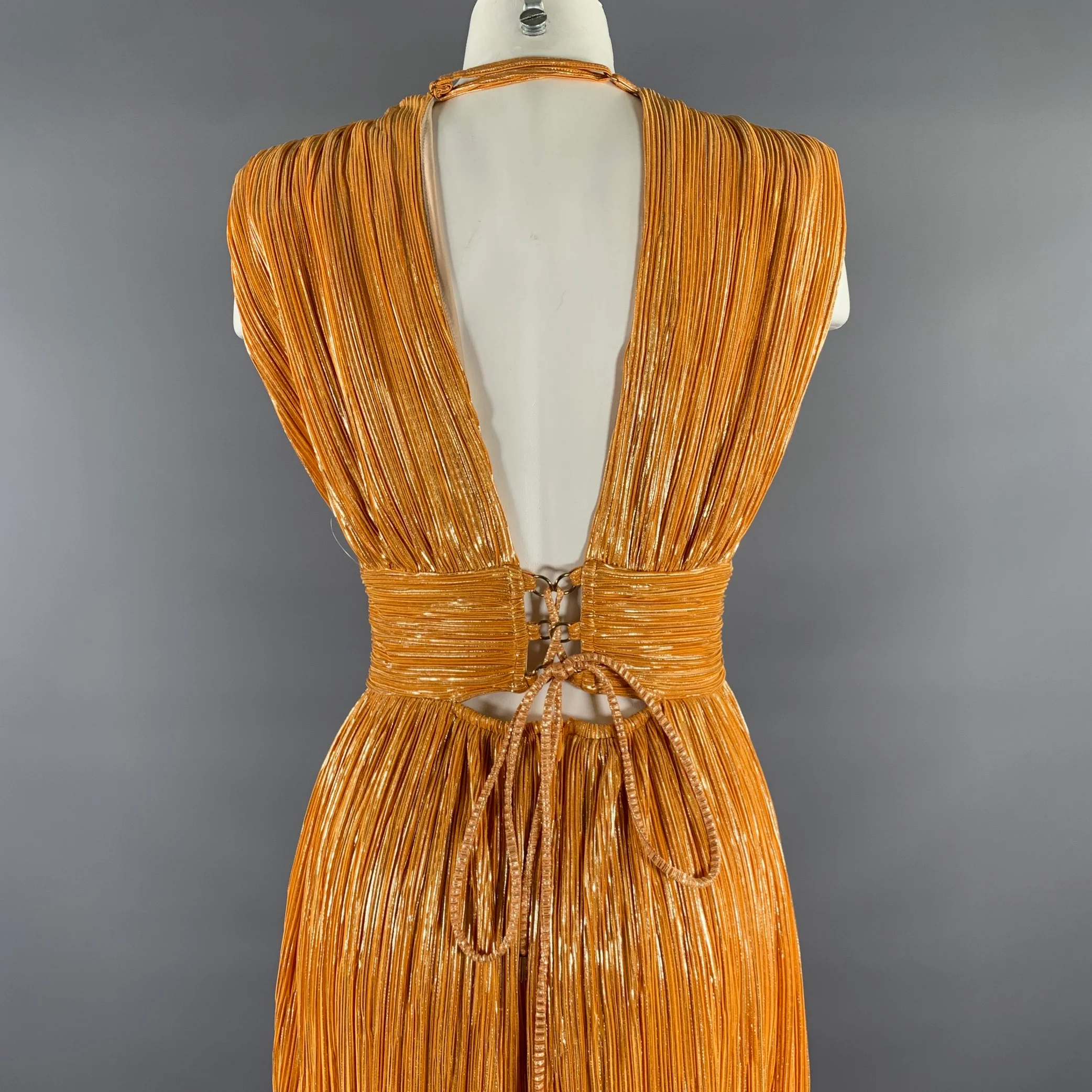 SABINA MUSAYEV Size M Gold Orange Lurex Pleated Long Dress - Image 4