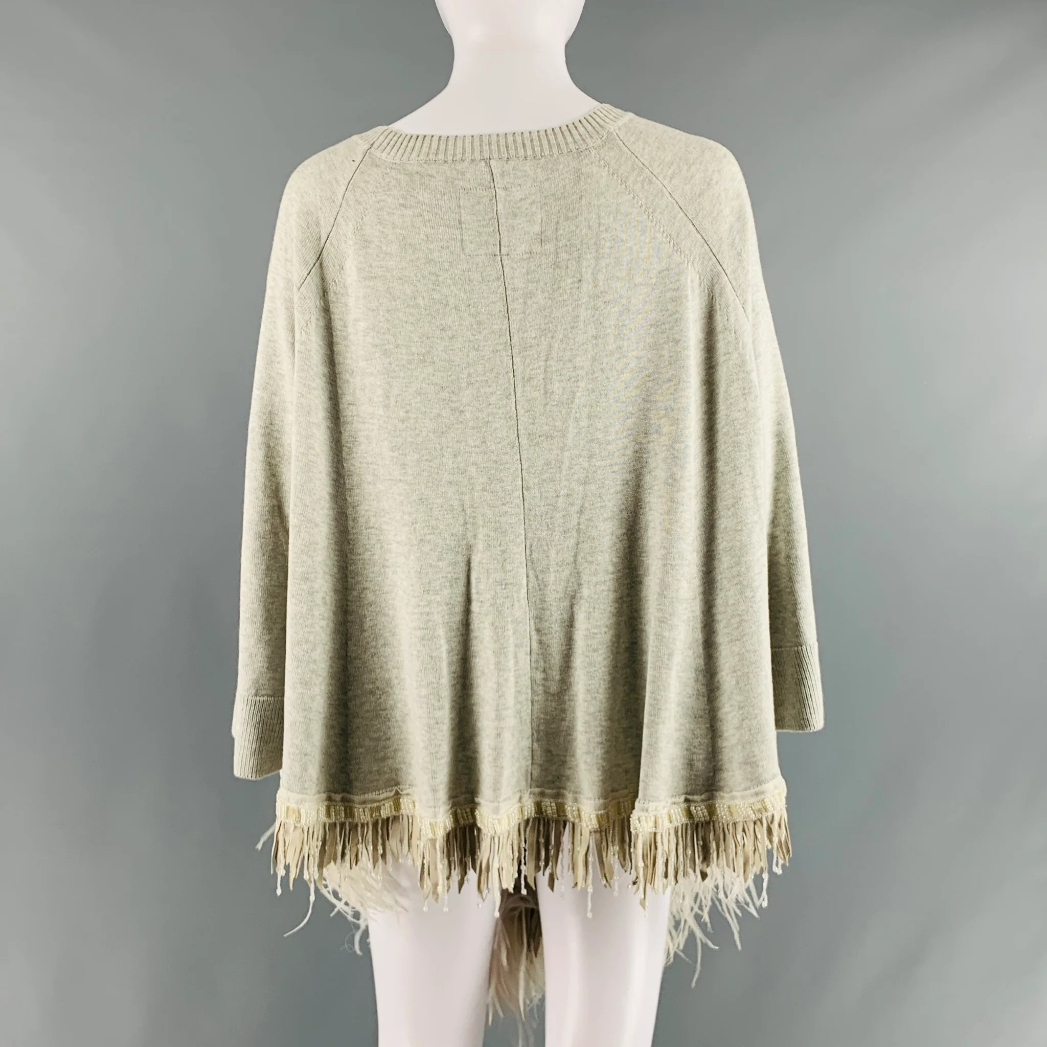 SACAI Size L Grey Cotton Cashmere Heather 3/4 Sleeves Pullover - Image 4