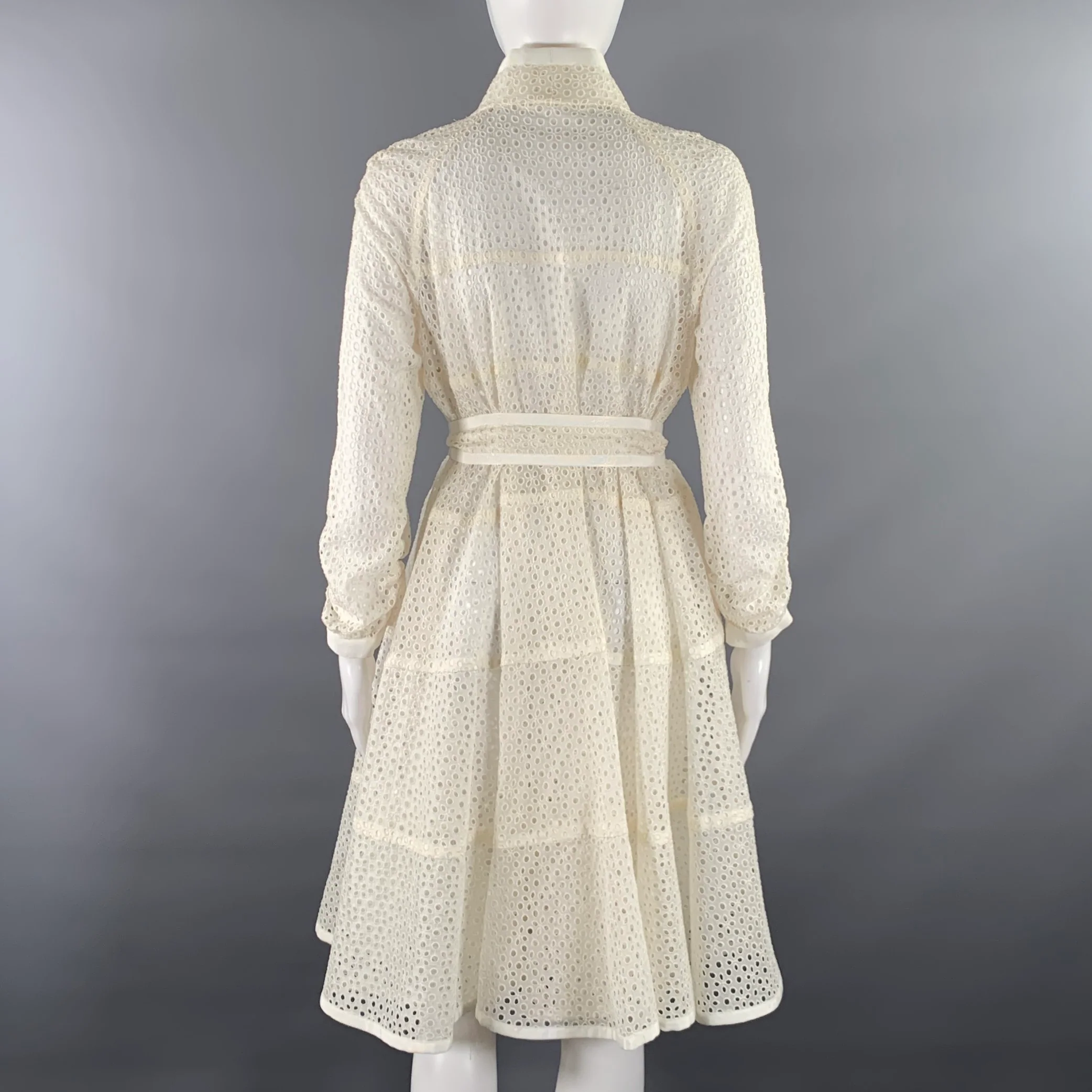 SACAI Size M Off White Beige Wool Blend Perforated Trench Coat - Image 4