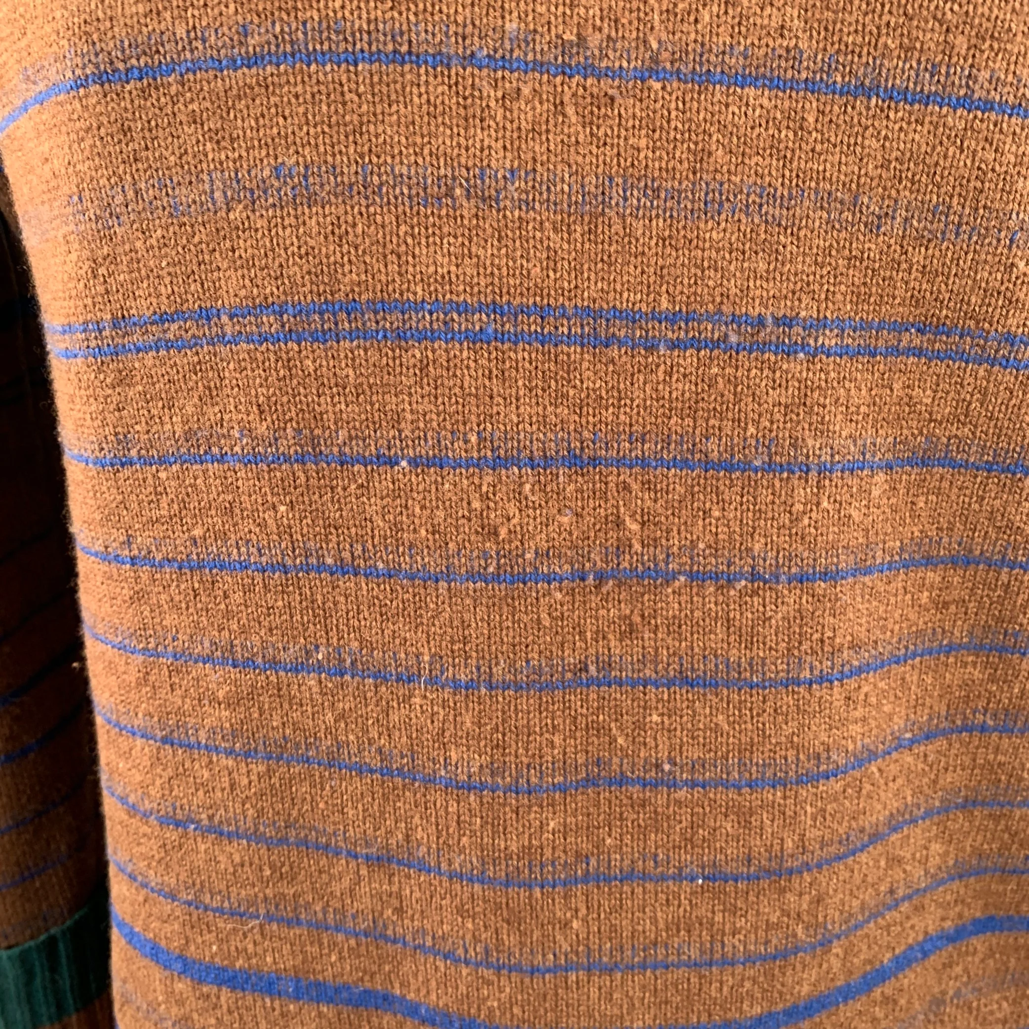 SACAI Size XL Brown Blue Orange Stripe Wool One Pocket Crew Neck Sweater - Image 7