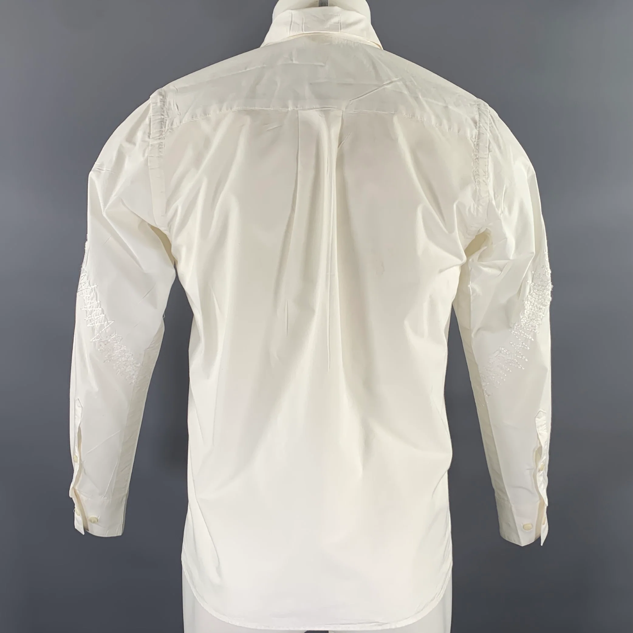 SACAI Size XS White Embroidery Cotton Button Down Long Sleeve Shirt - Image 4