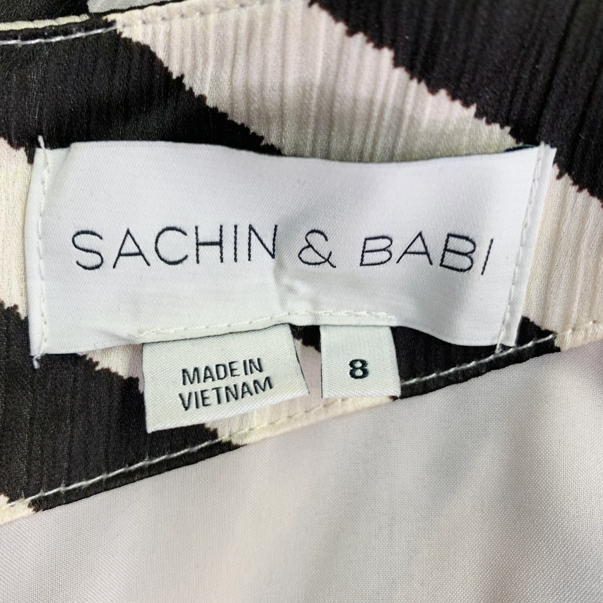 SACHIN & BABI Size 8 Brown Cream Polyester Stripe Short Sleeve Long V-Neck Dress - Image 11