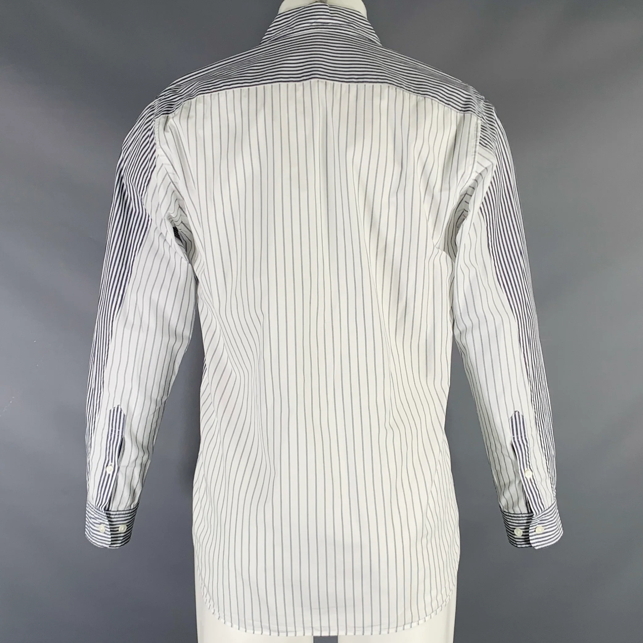 SAGE DE CRET Size M White Grey Stripe Cotton Mixed Pattern Long Sleeve Shirt - Image 3
