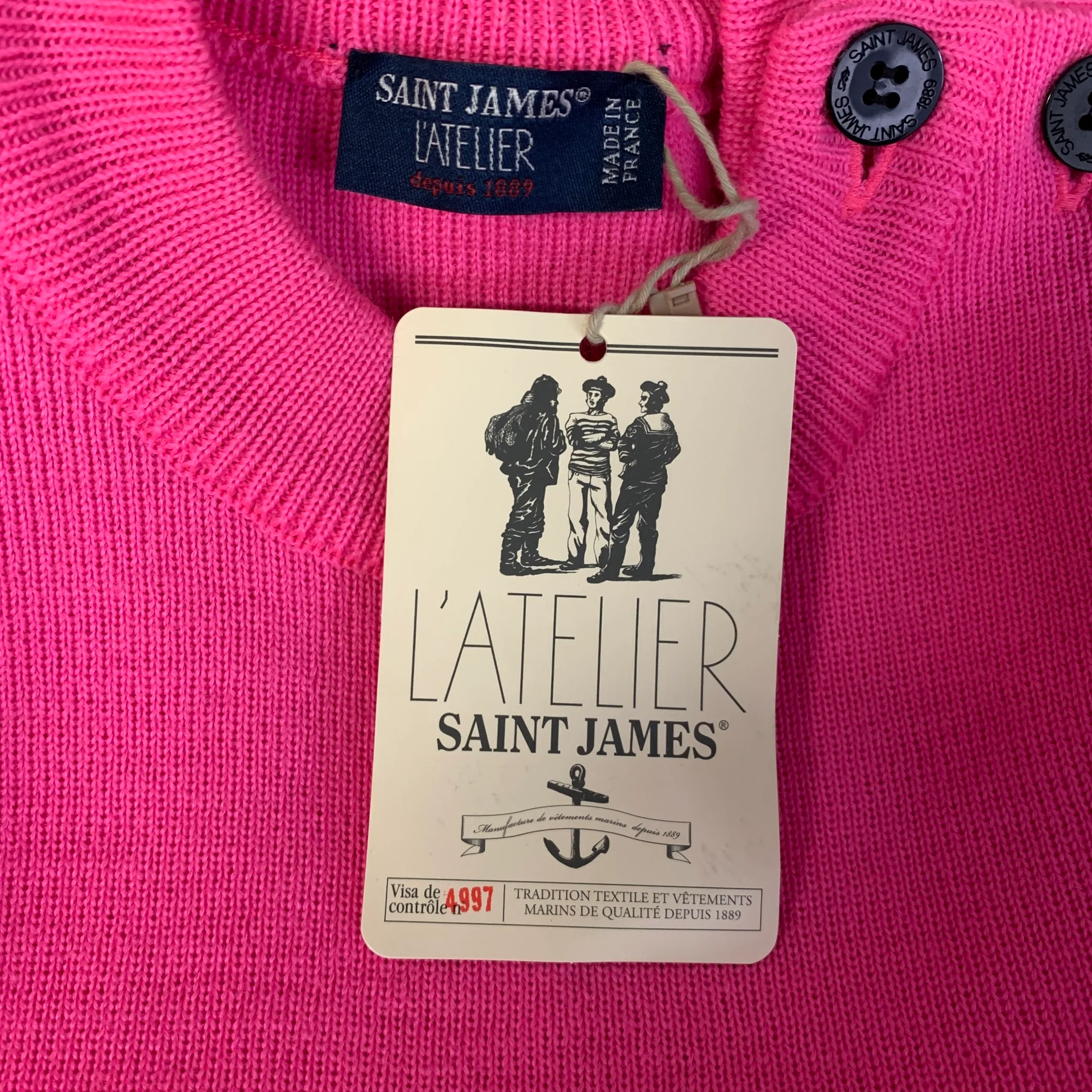 SAINT JAMES Size L Pink Wool Knitted Sailor Sweater Womens - Image 5
