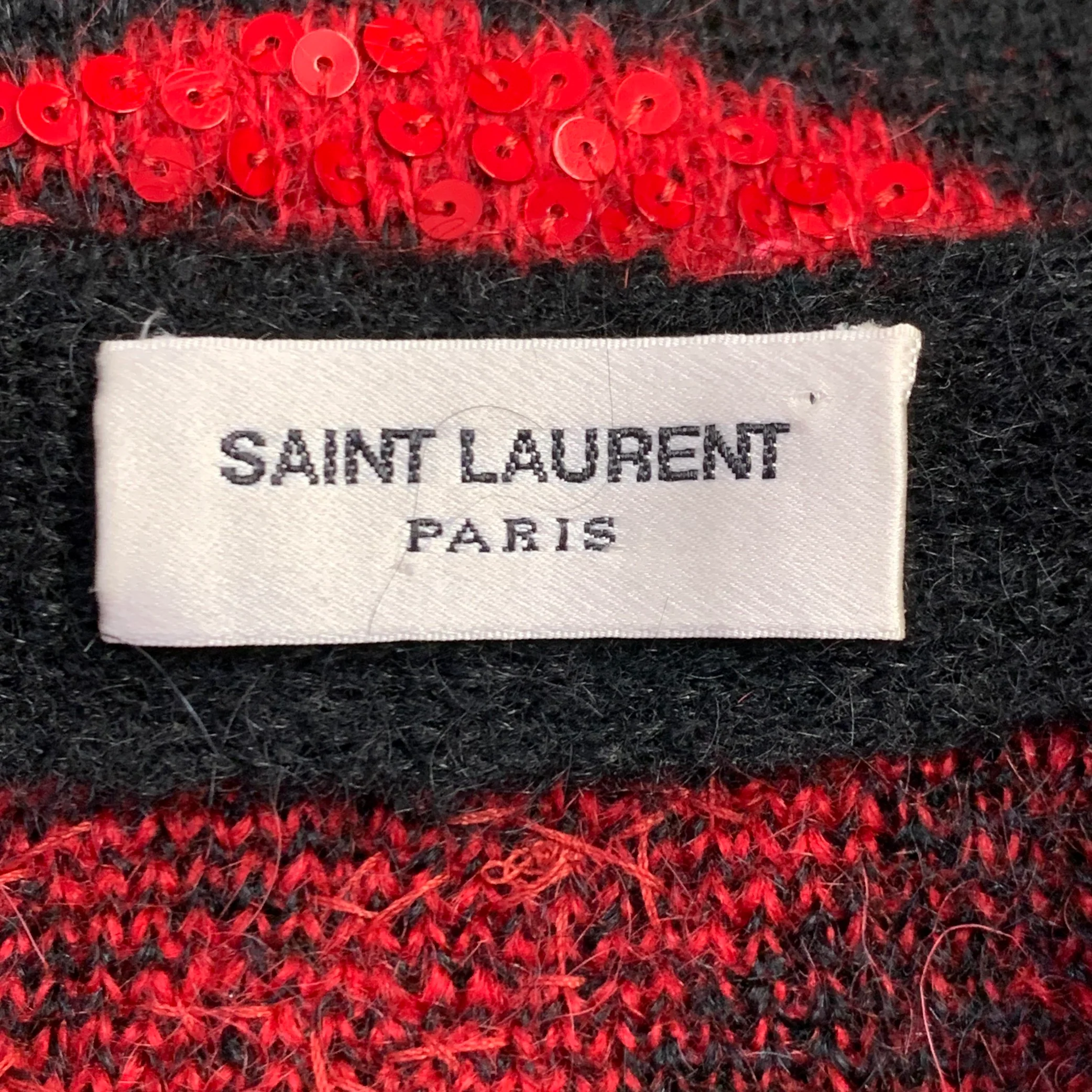 SAINT LAURENT 2016 Size S Black Red Lipstick Kisses Mohair Blend Sequined Cardigan - Image 5