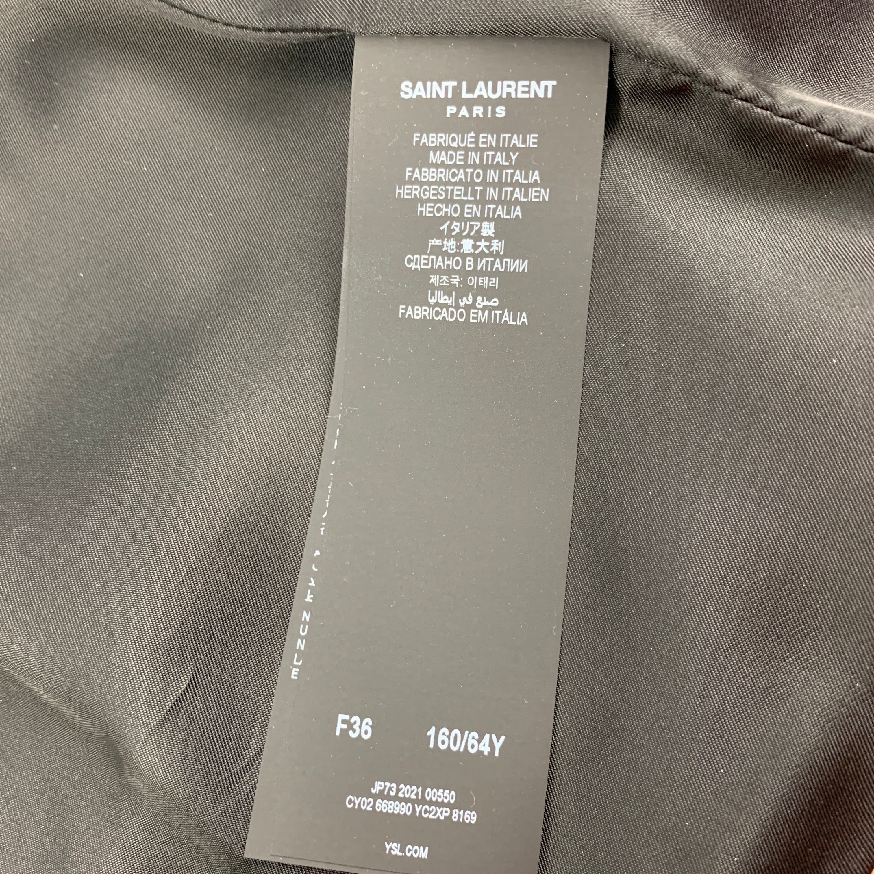 SAINT LAURENT 2022 Size 4 Silver Leather High Waist Mini Skirt - Image 4