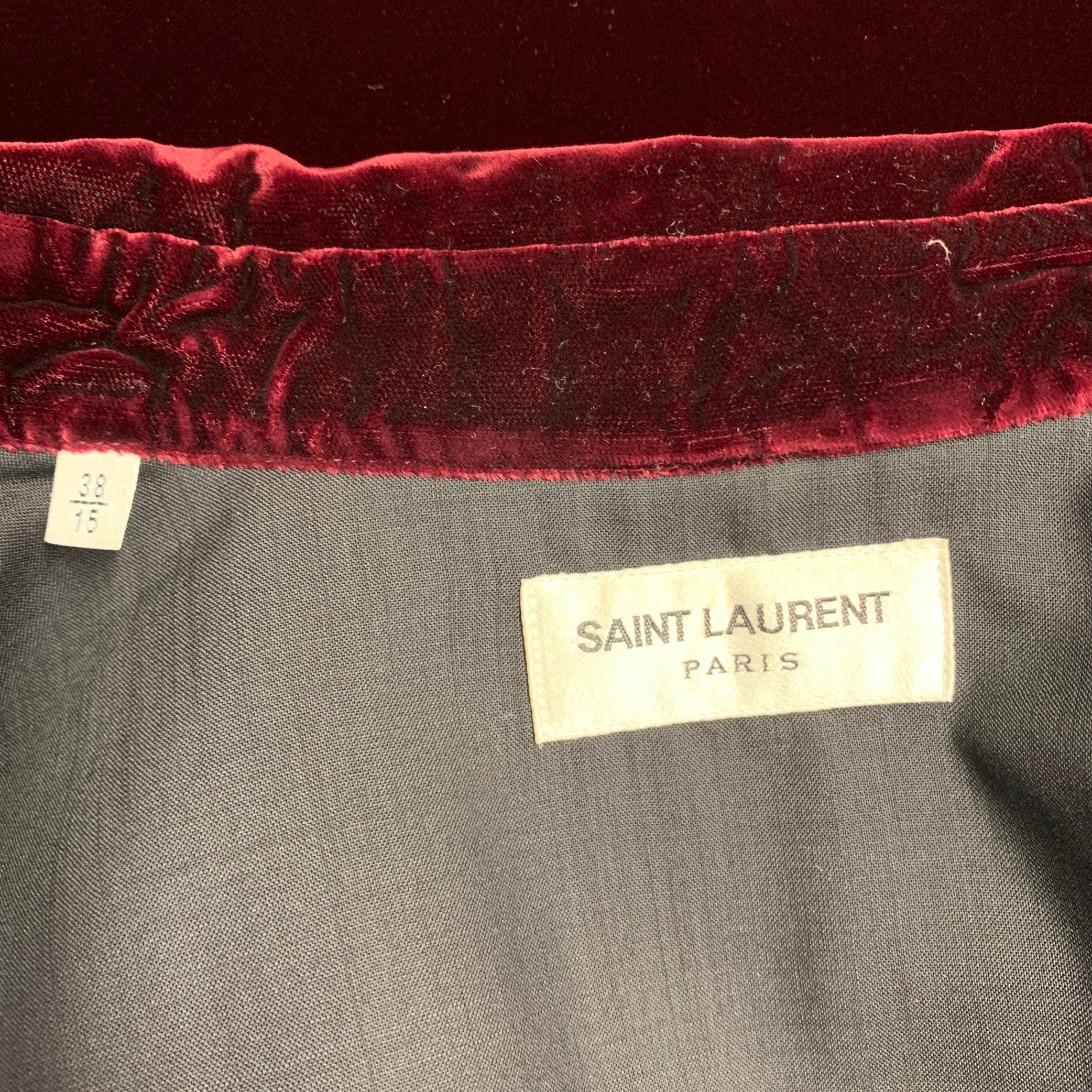 SAINT LAURENT AW18 Size M Burgundy Gold Embroidery Velvet Western Long Sleeve Shirt - Image 8