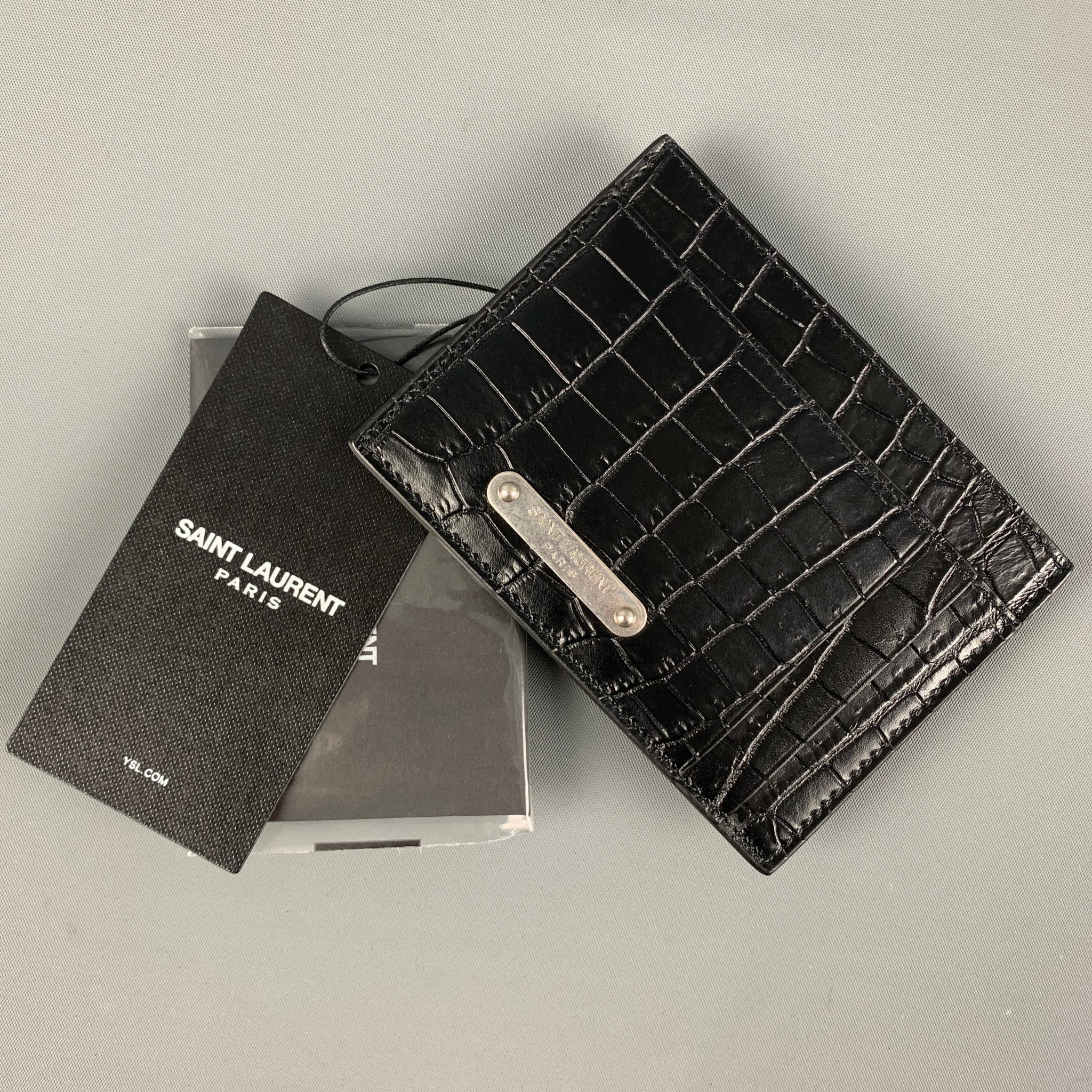 SAINT LAURENT Black Embossed Leather Bill Clip Card Case - Image 7