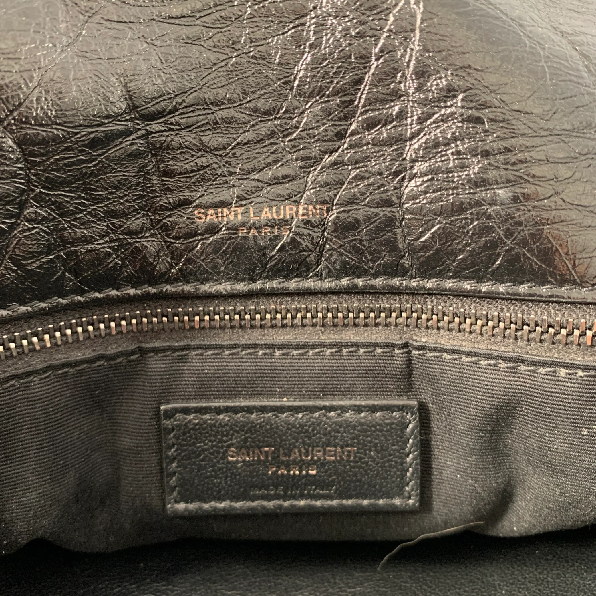 SAINT LAURENT Black Silver Chevron Leather Shoulder Bag Handbag - Image 9