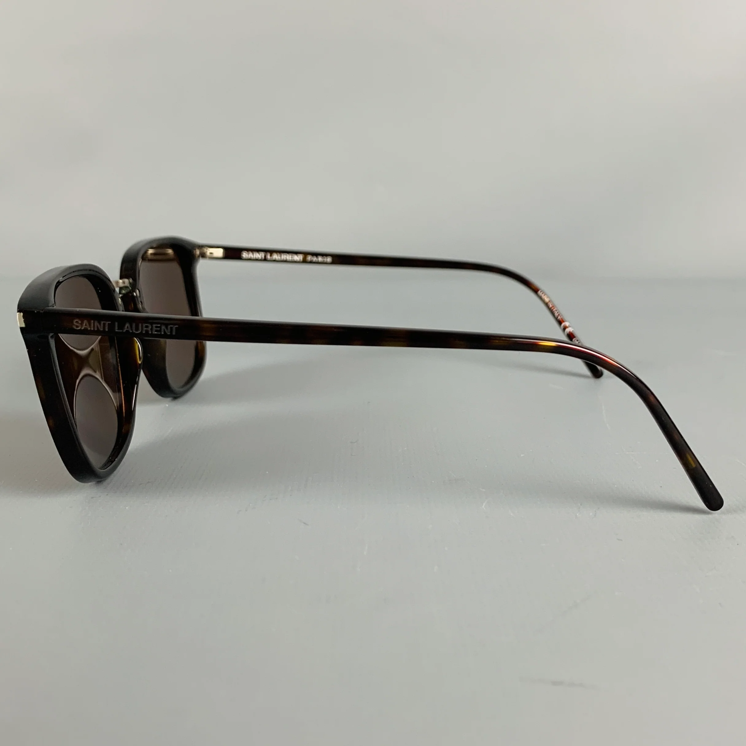 SAINT LAURENT Brown Tortoise Shell Acetate Sunglasses - Image 4