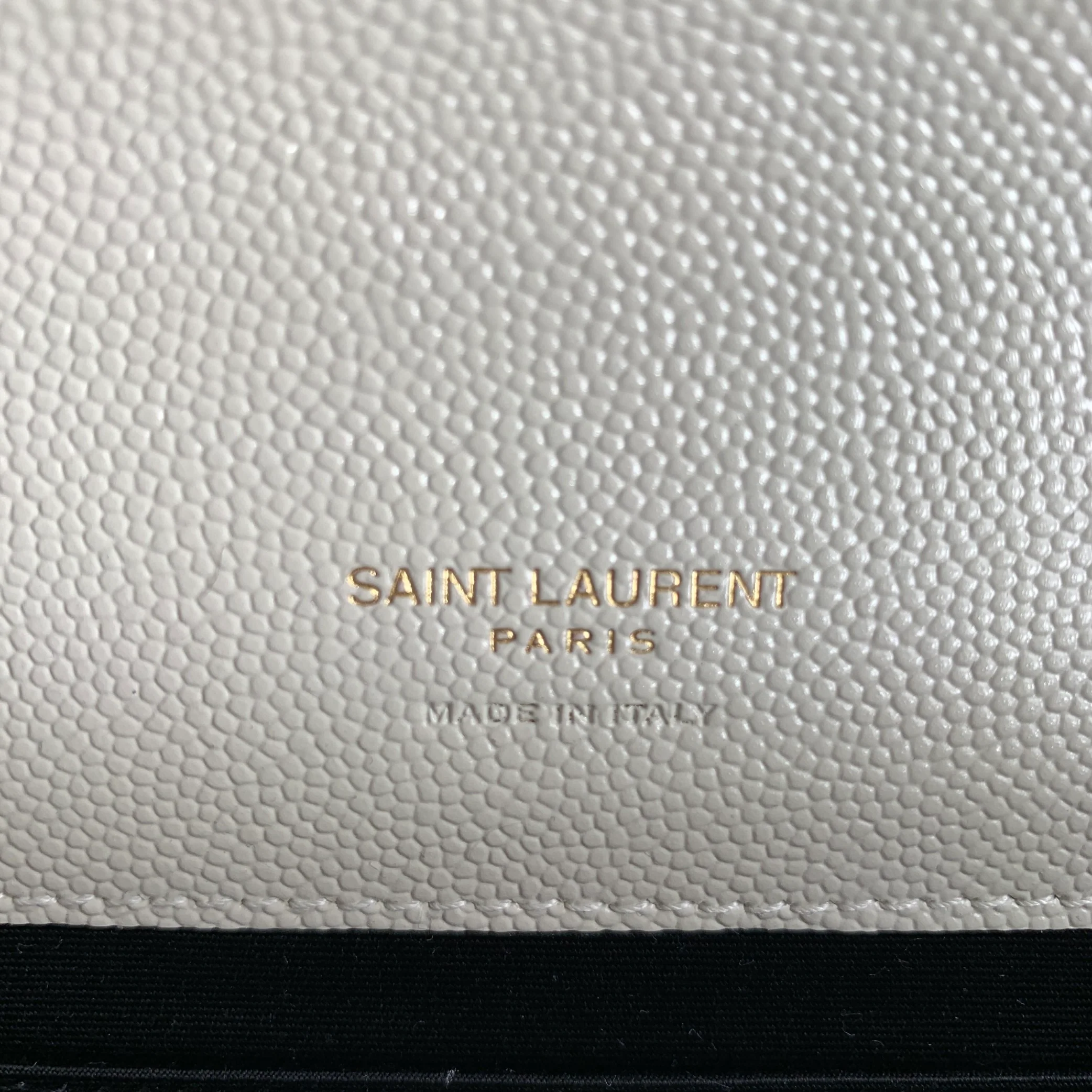 SAINT LAURENT Cream Gold Quilted Leather Clutch Handbag - Image 6