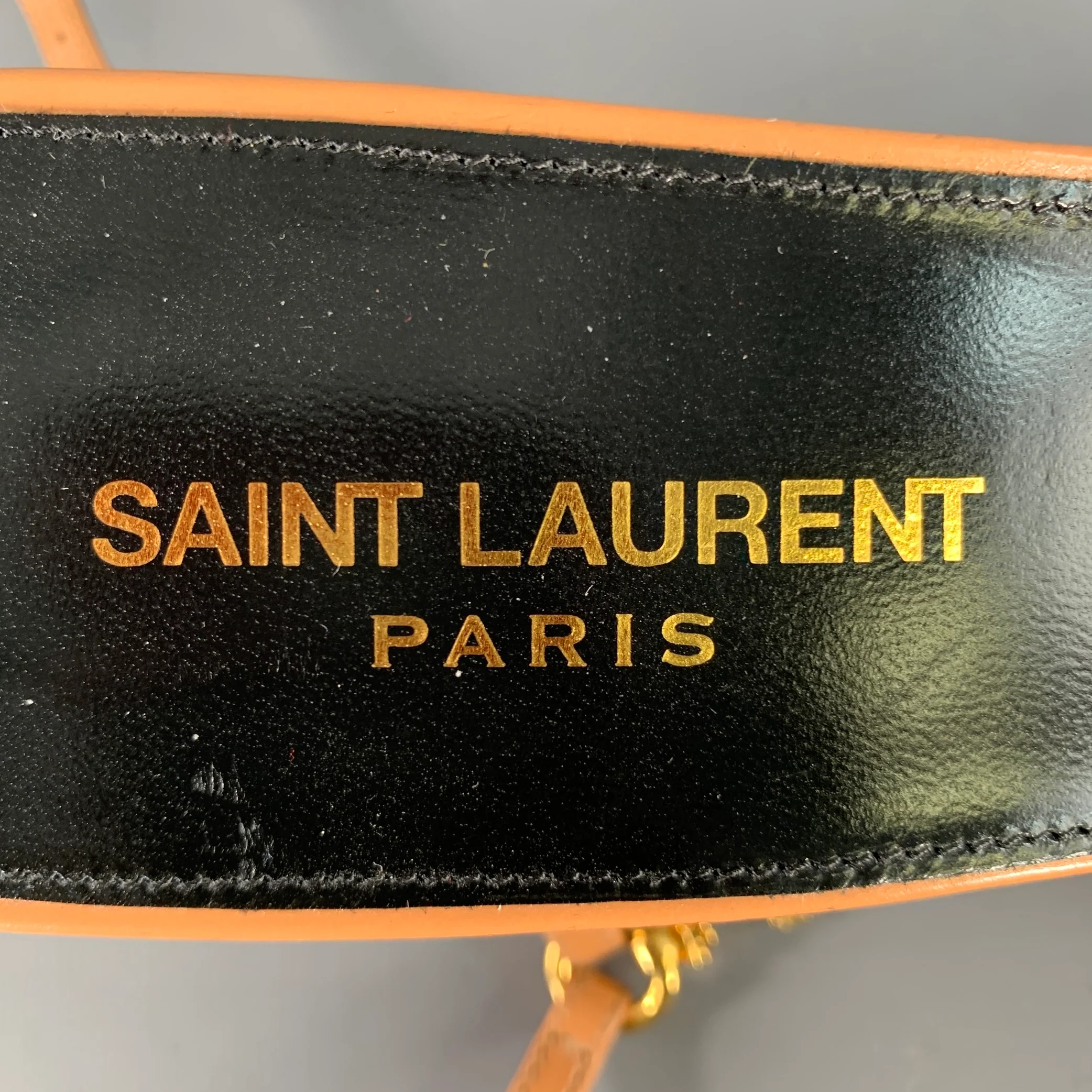 SAINT LAURENT Size 10 Melody Tan Leather Chain Ankle Strap Kitten Heel Sandals - Image 6