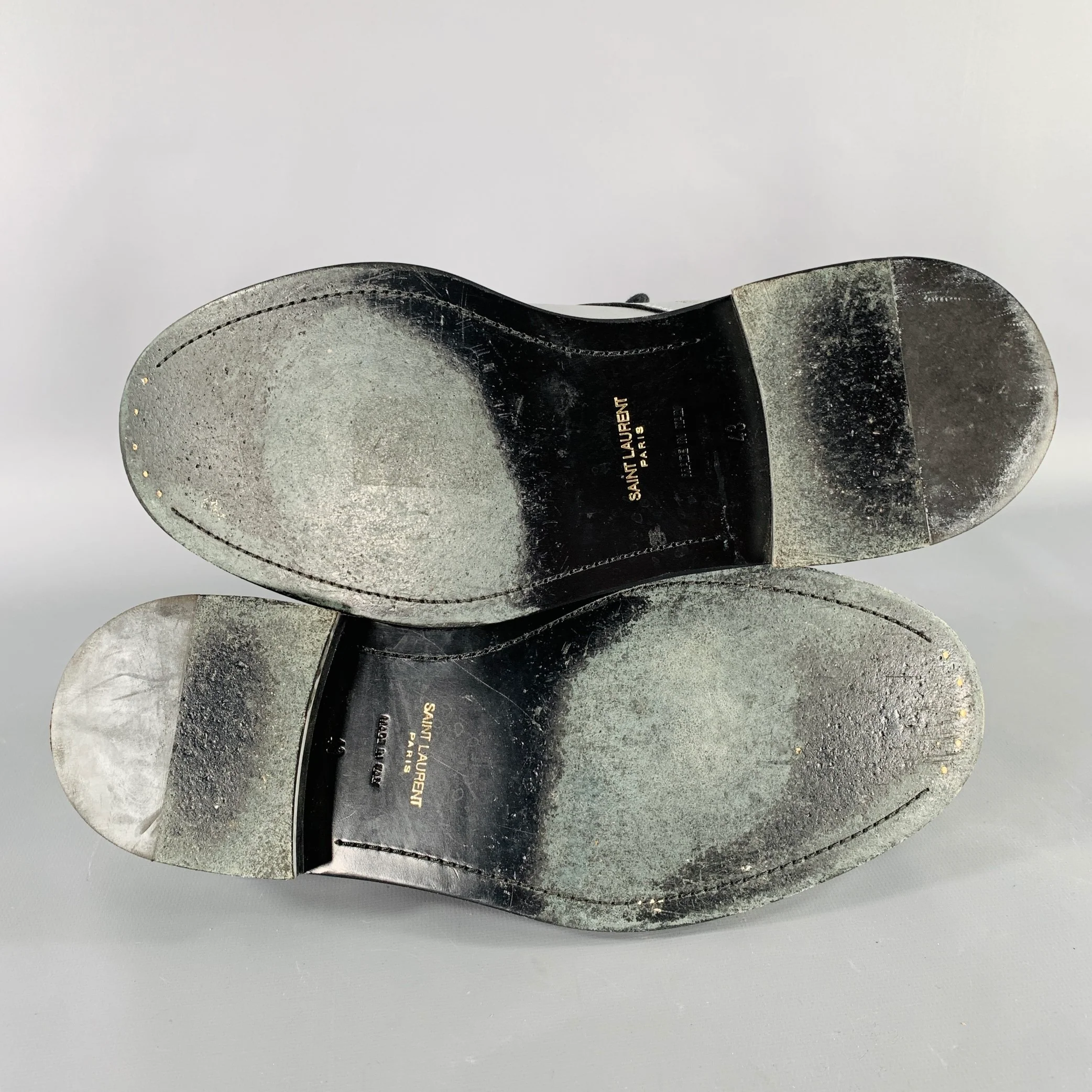 SAINT LAURENT Size 10 Silver Metallic Leather Derby Lace-Up Shoes - Image 6
