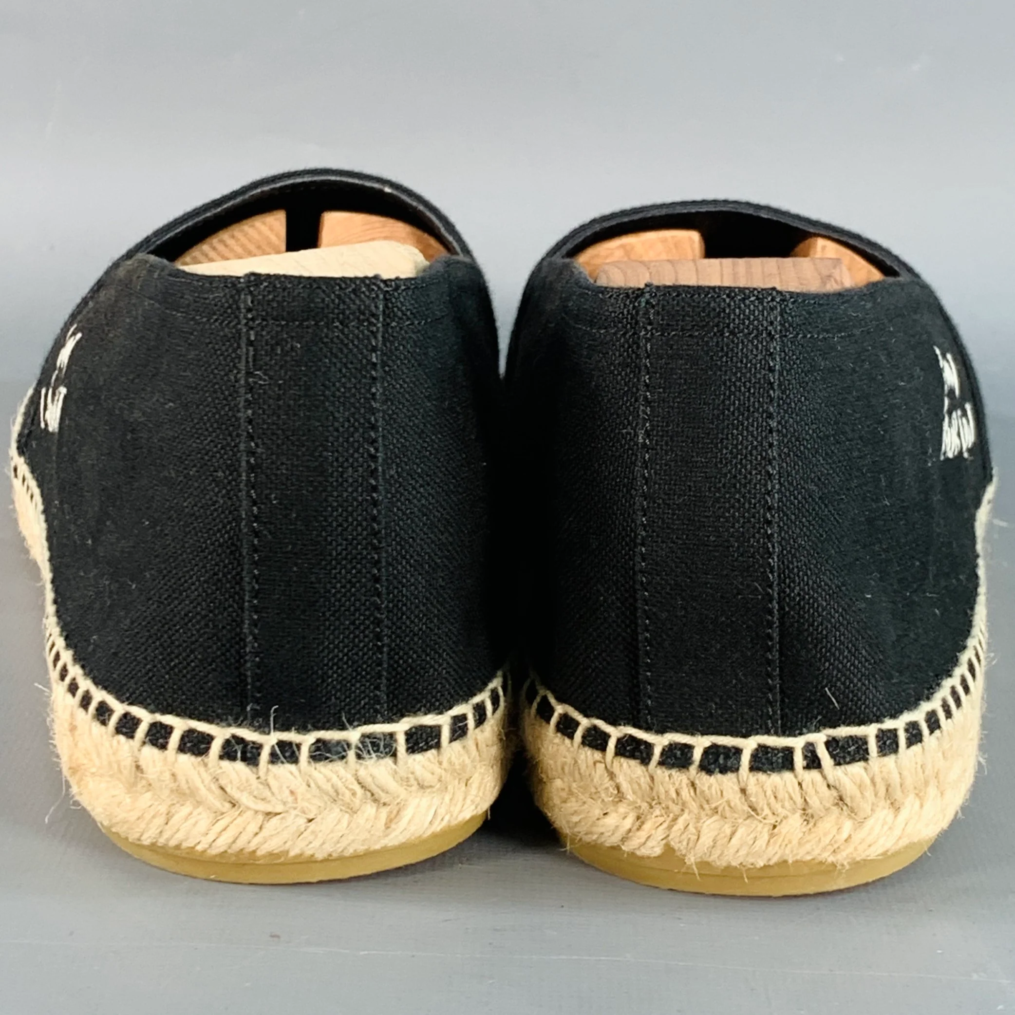 SAINT LAURENT Size 12 Black Natural Embroidered Logo Canvas Espadrille Sneakers - Image 4