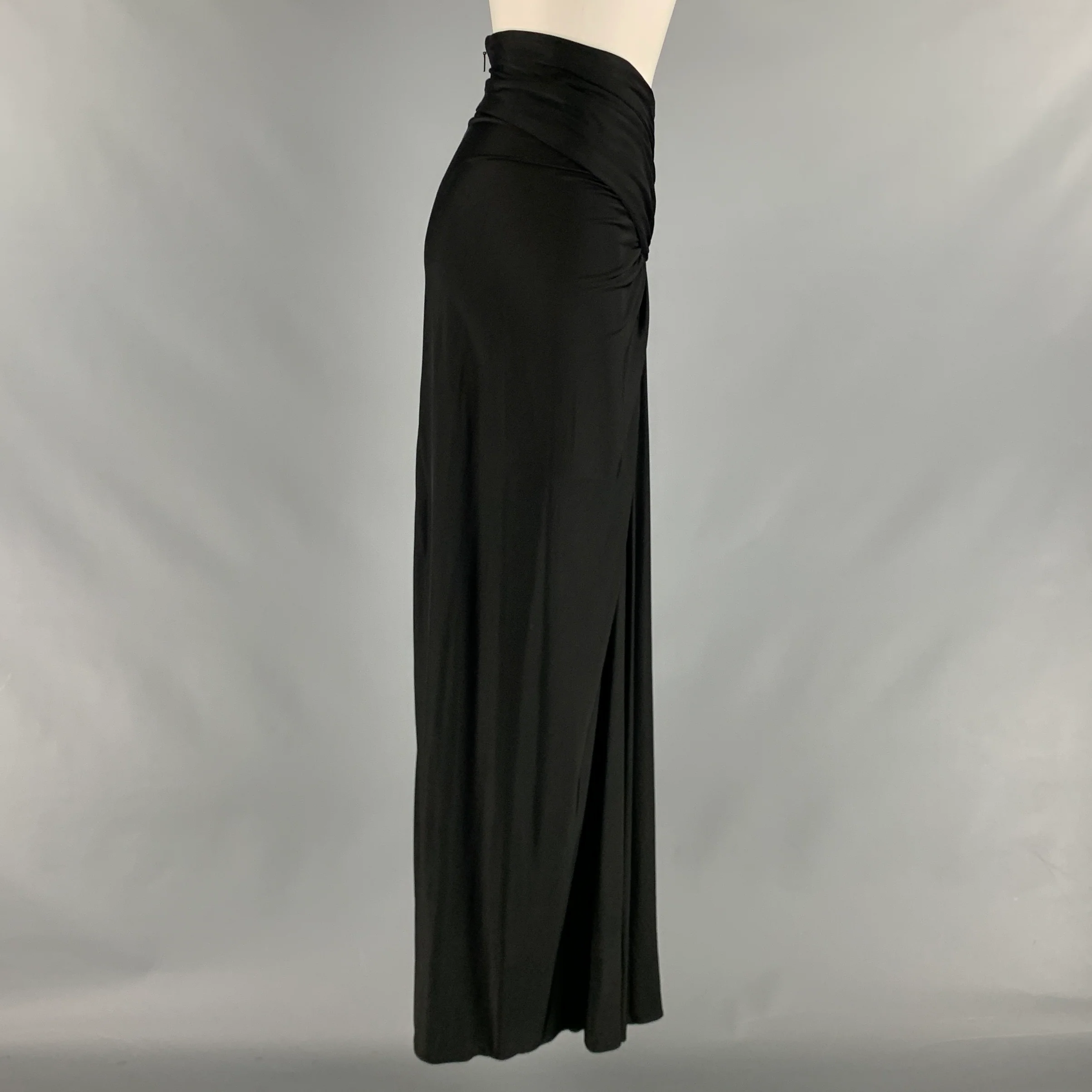 SAINT LAURENT Size 2 Black Jersey Long Skirt - Image 2