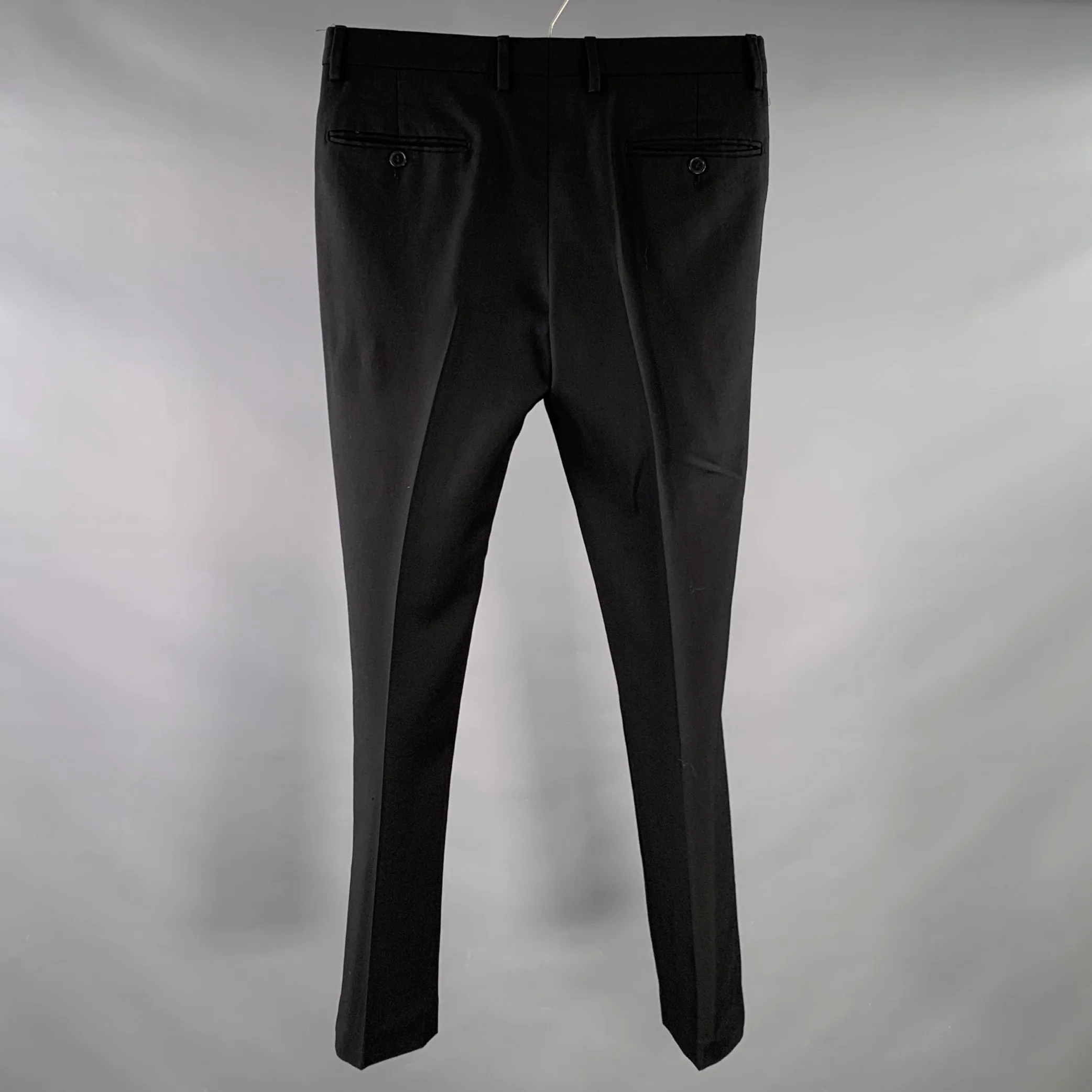 SAINT LAURENT Size 28 Black Wool Pleated Slim Tapered Dress Pants - Image 3