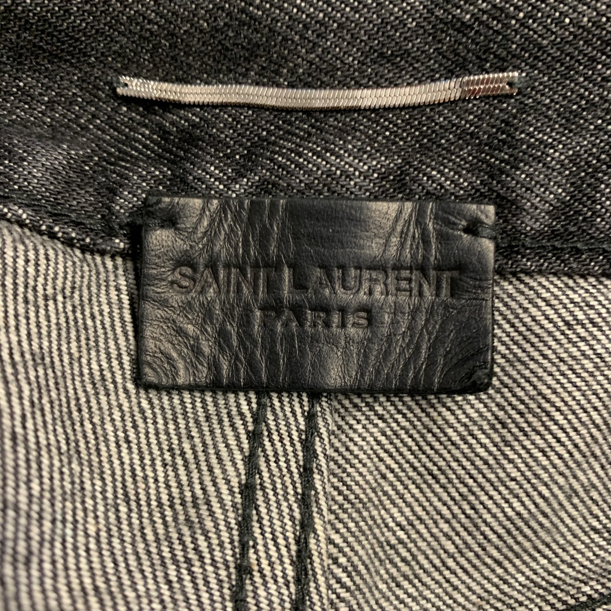 SAINT LAURENT Size 28 Grey Charcoal Distressed Cotton Straight Jeans - Image 4