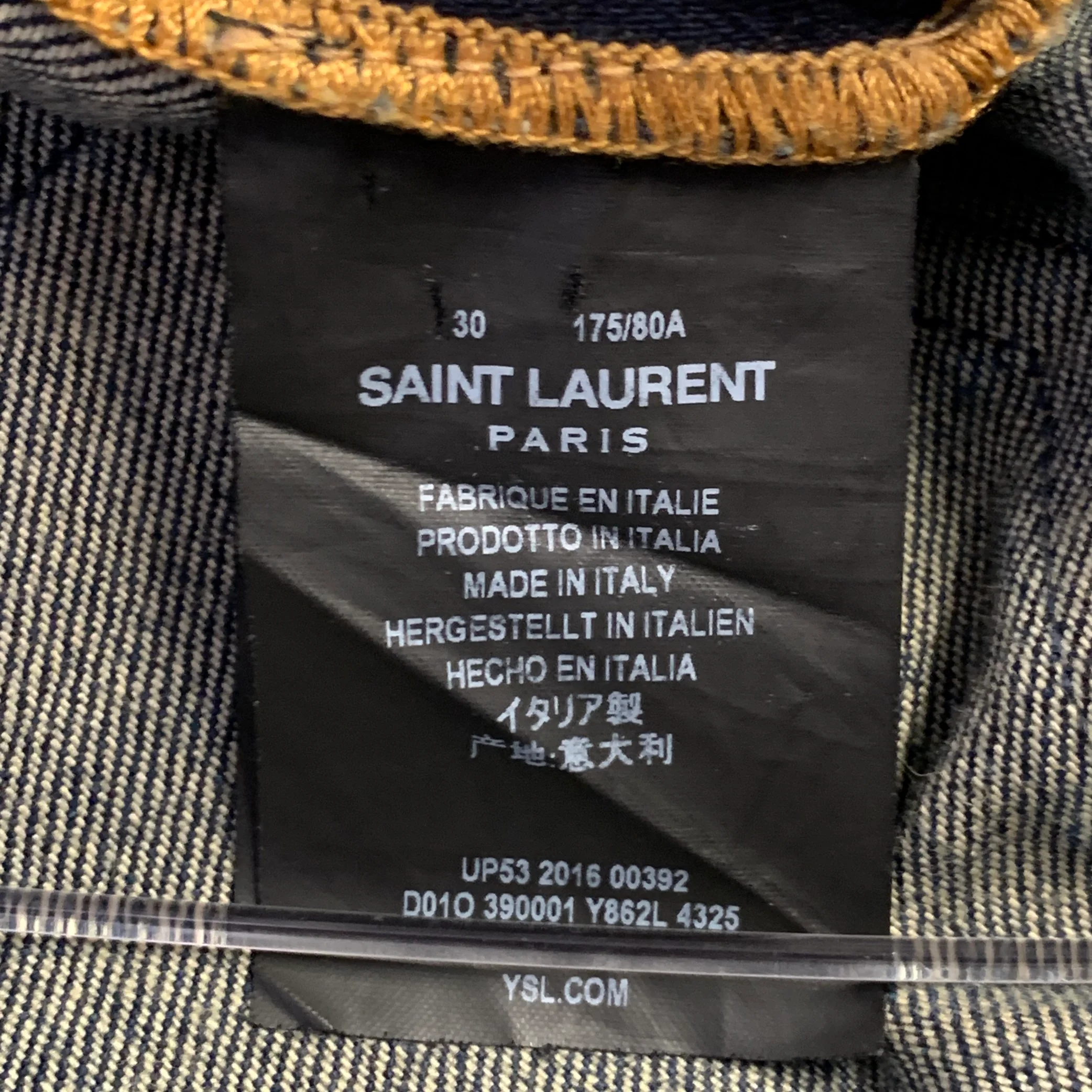 SAINT LAURENT Size 30 Blue Contrast Stitch Cotton Blend Straight Jeans - Image 4