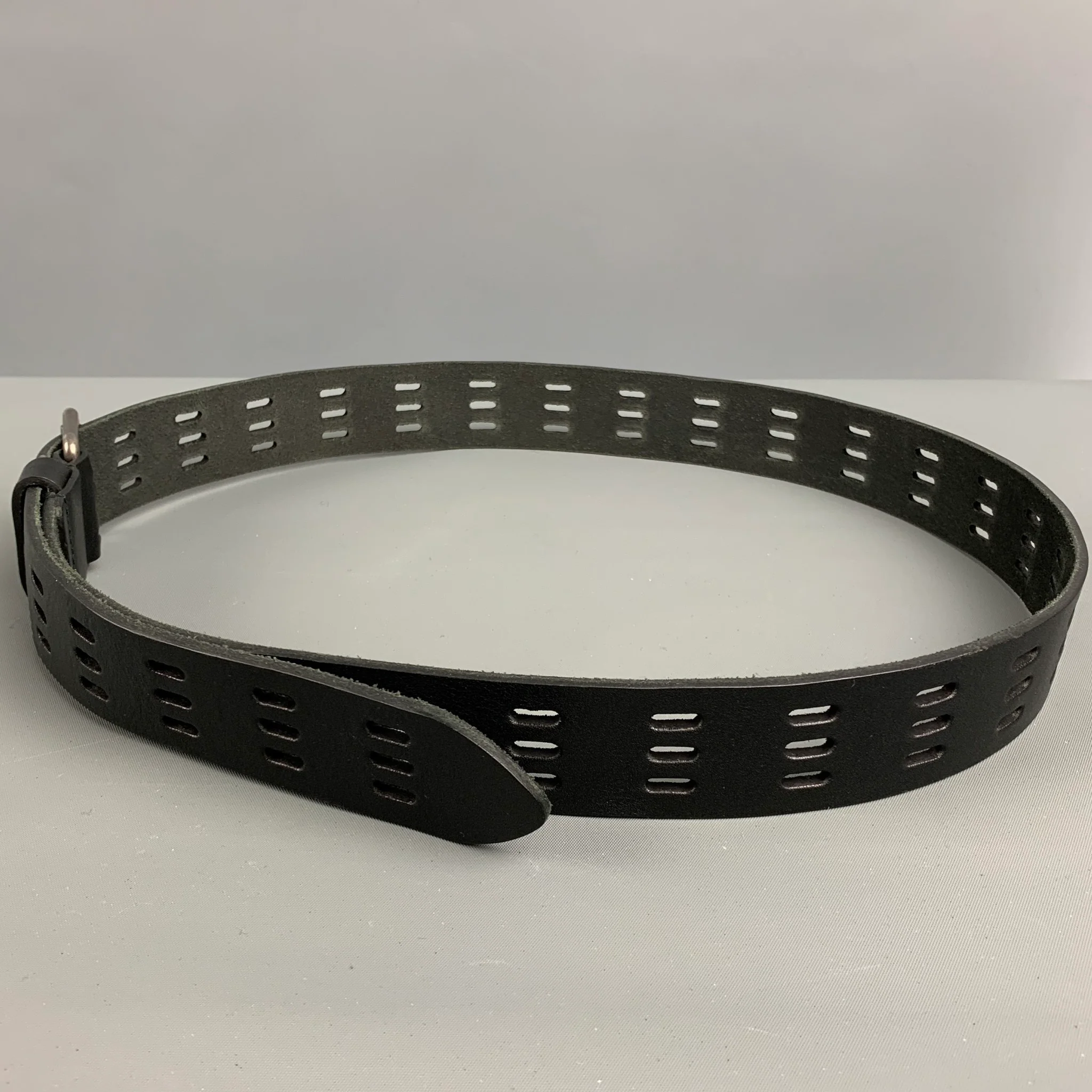 SAINT LAURENT Size 36 Black Perforated Leather Belt - Image 4