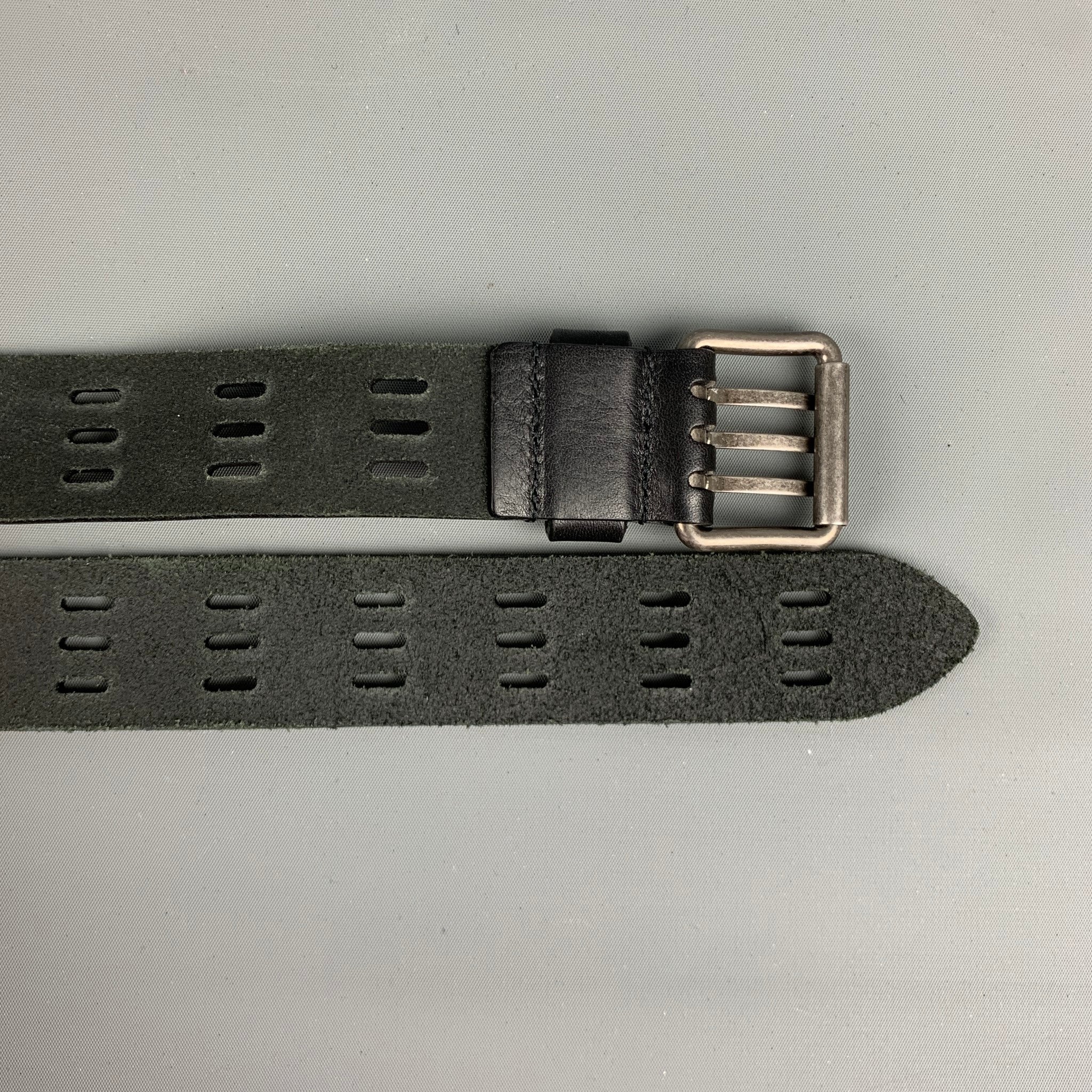 SAINT LAURENT Size 36 Black Perforated Leather Belt - Image 6