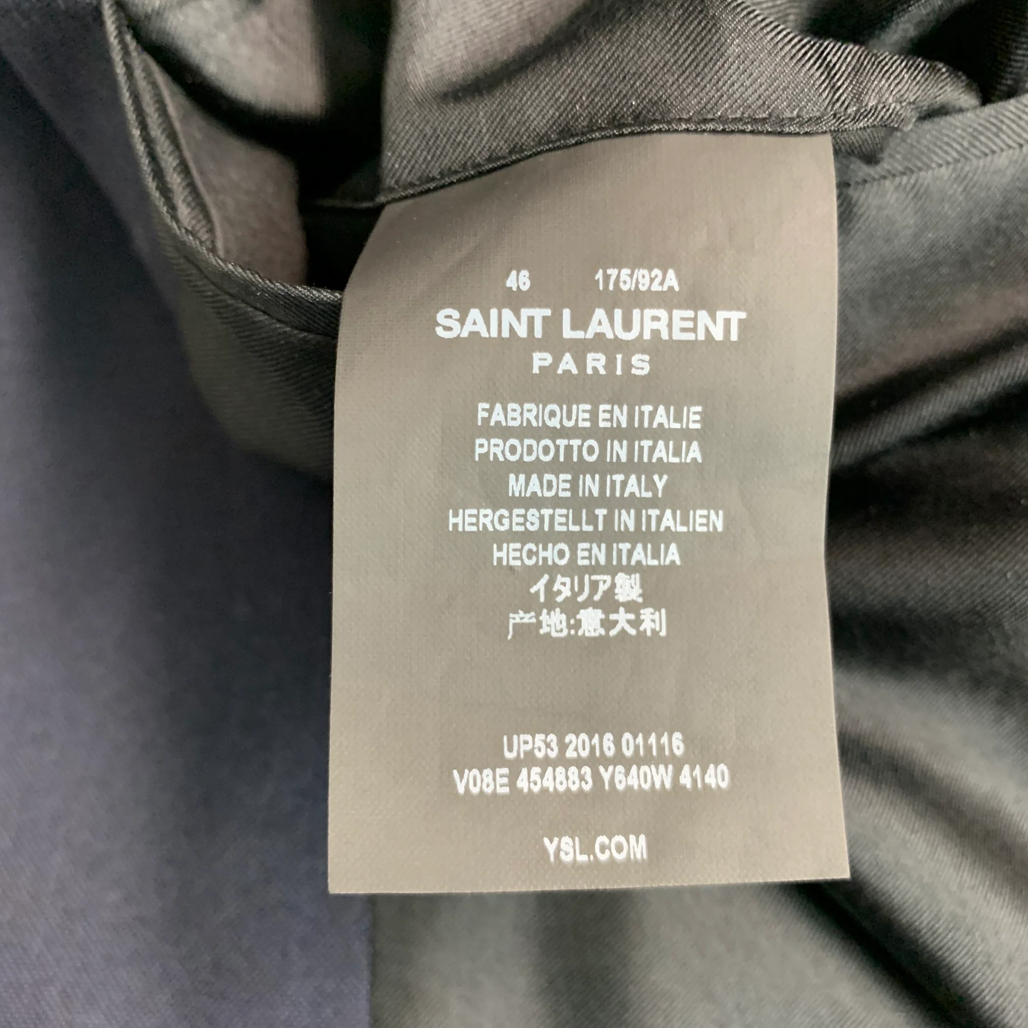 SAINT LAURENT Size 36 Navy Wool Notch Lapel Sport Coat - Image 6