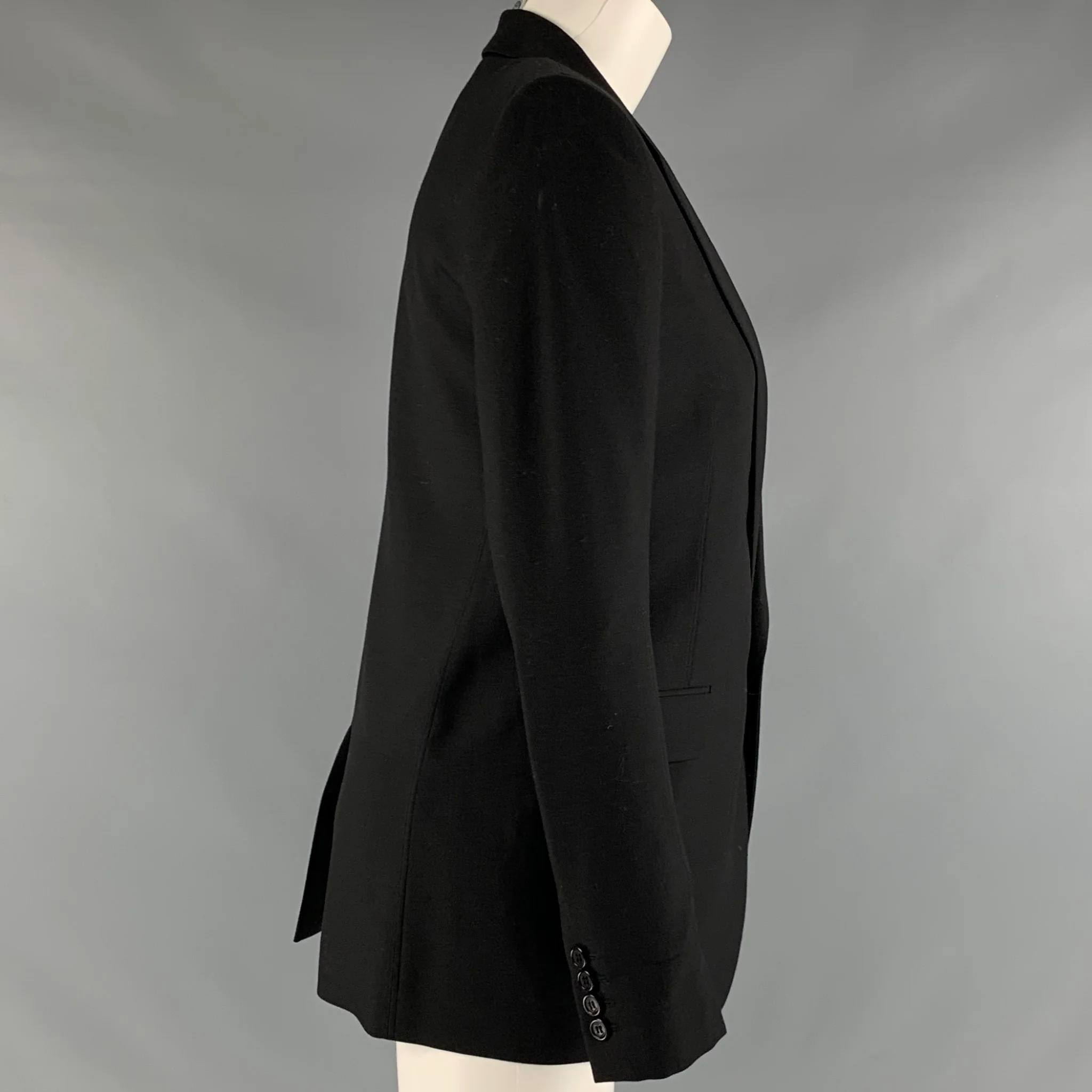 SAINT LAURENT Size 4 Black Virgin Wool Single Breasted Blazer - Image 2