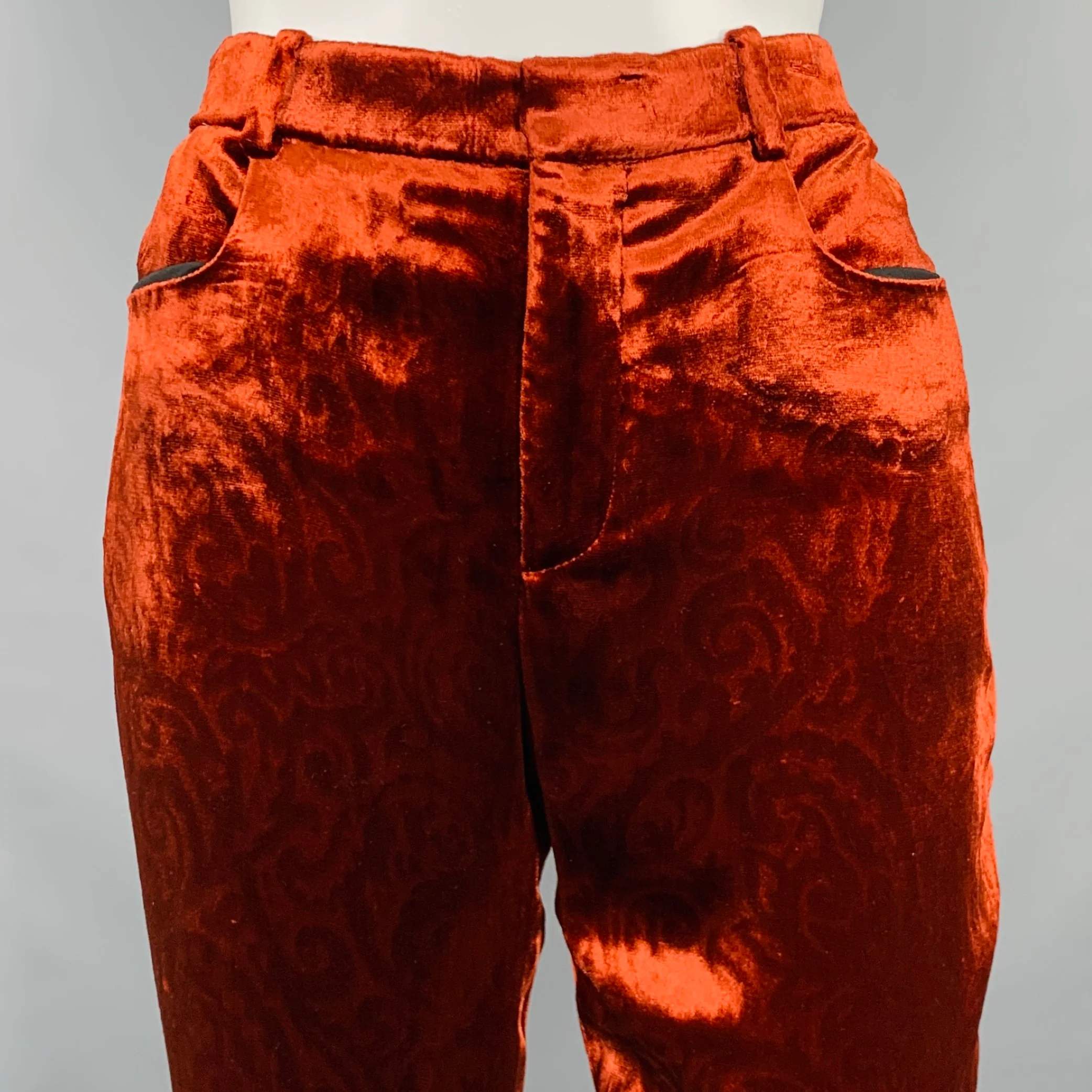 SAINT LAURENT Size 4 Burgundy Viscose Blend Velvet Dress Pants - Image 2