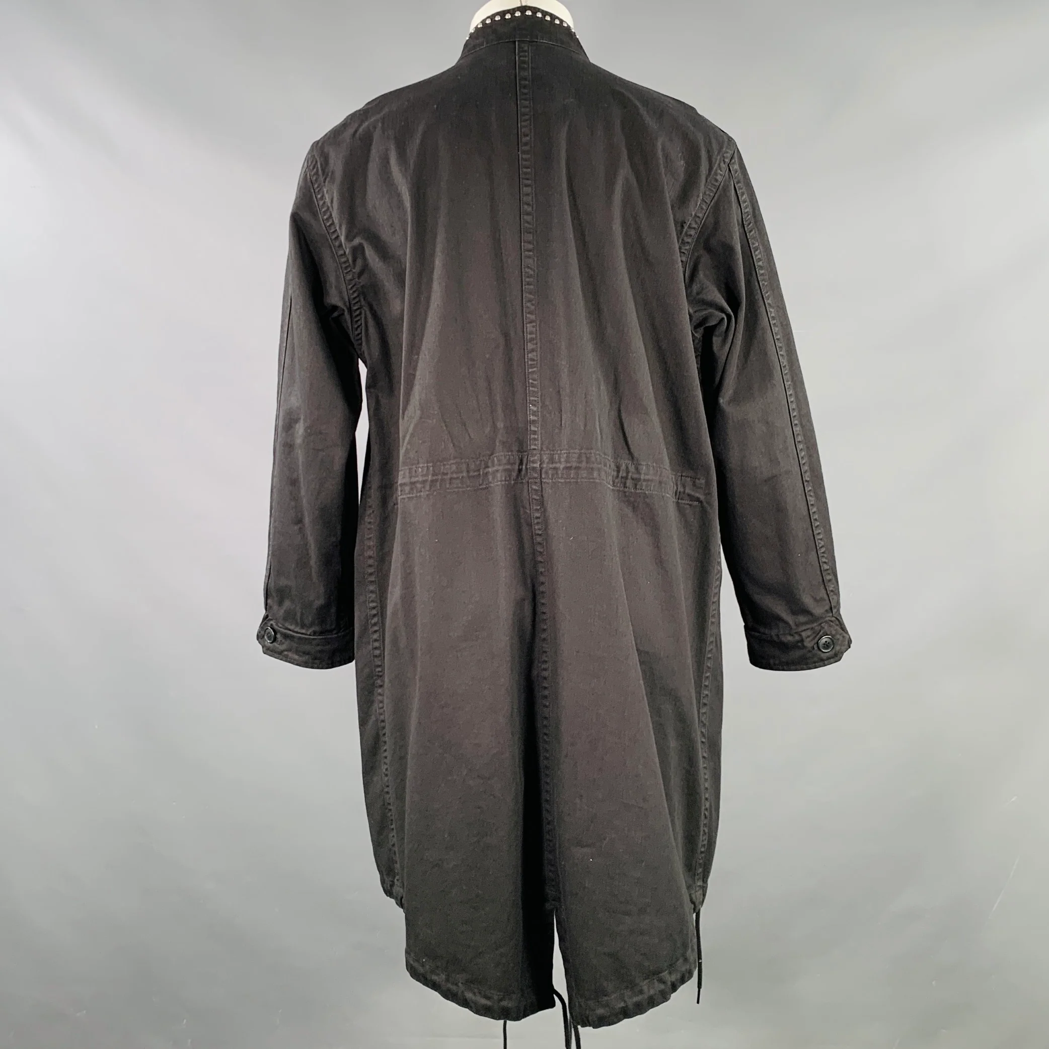 SAINT LAURENT Size 40 Black Studded Cotton Coat - Image 4