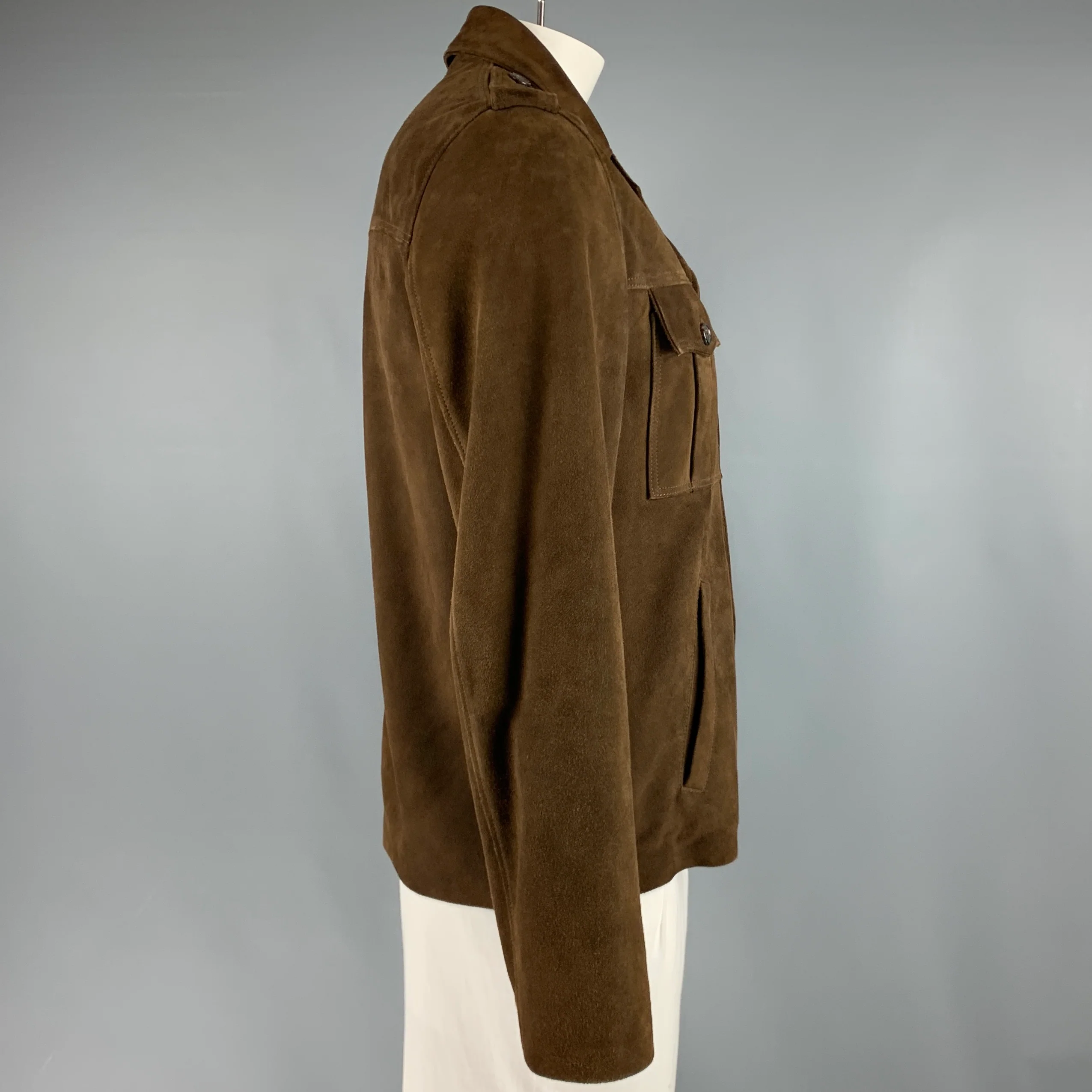 SAINT LAURENT Size 44 Brown Leather Epaulettes Jacket - Image 3
